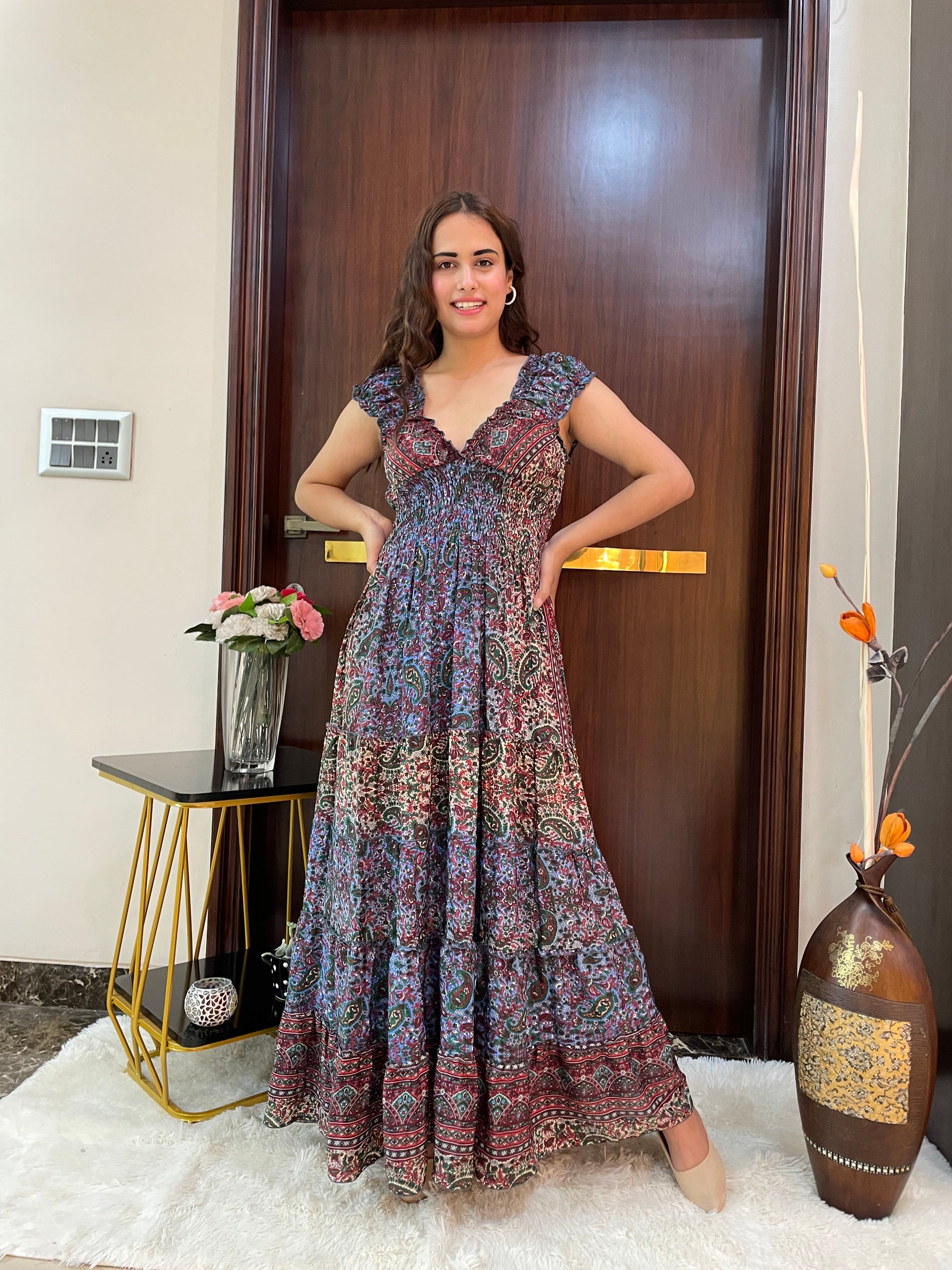 Classic Charm Boho Printed Maxi Dress - Woodland Whimsy