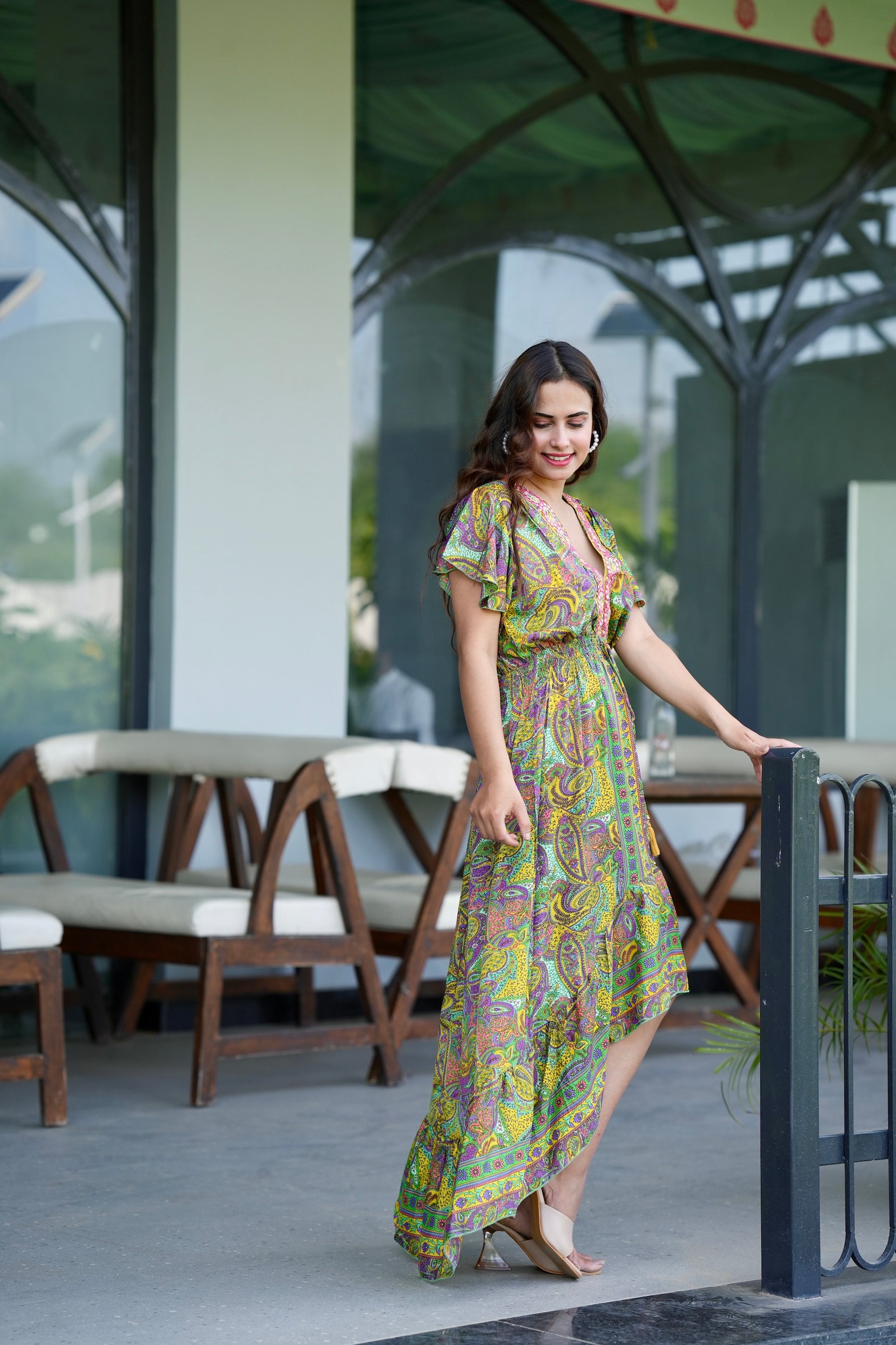 High low embroidery featured boho maxi dress- Lush Lime SmisingBee