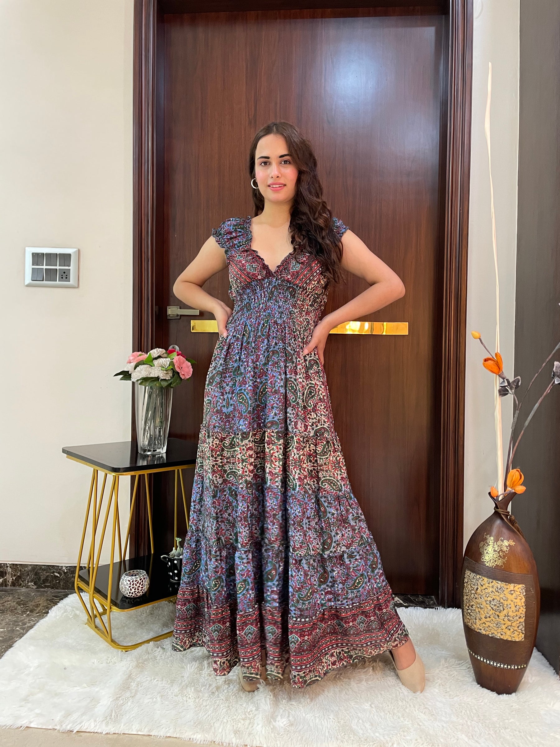 Classic Charm Boho Printed Maxi Dress - Woodland Whimsy