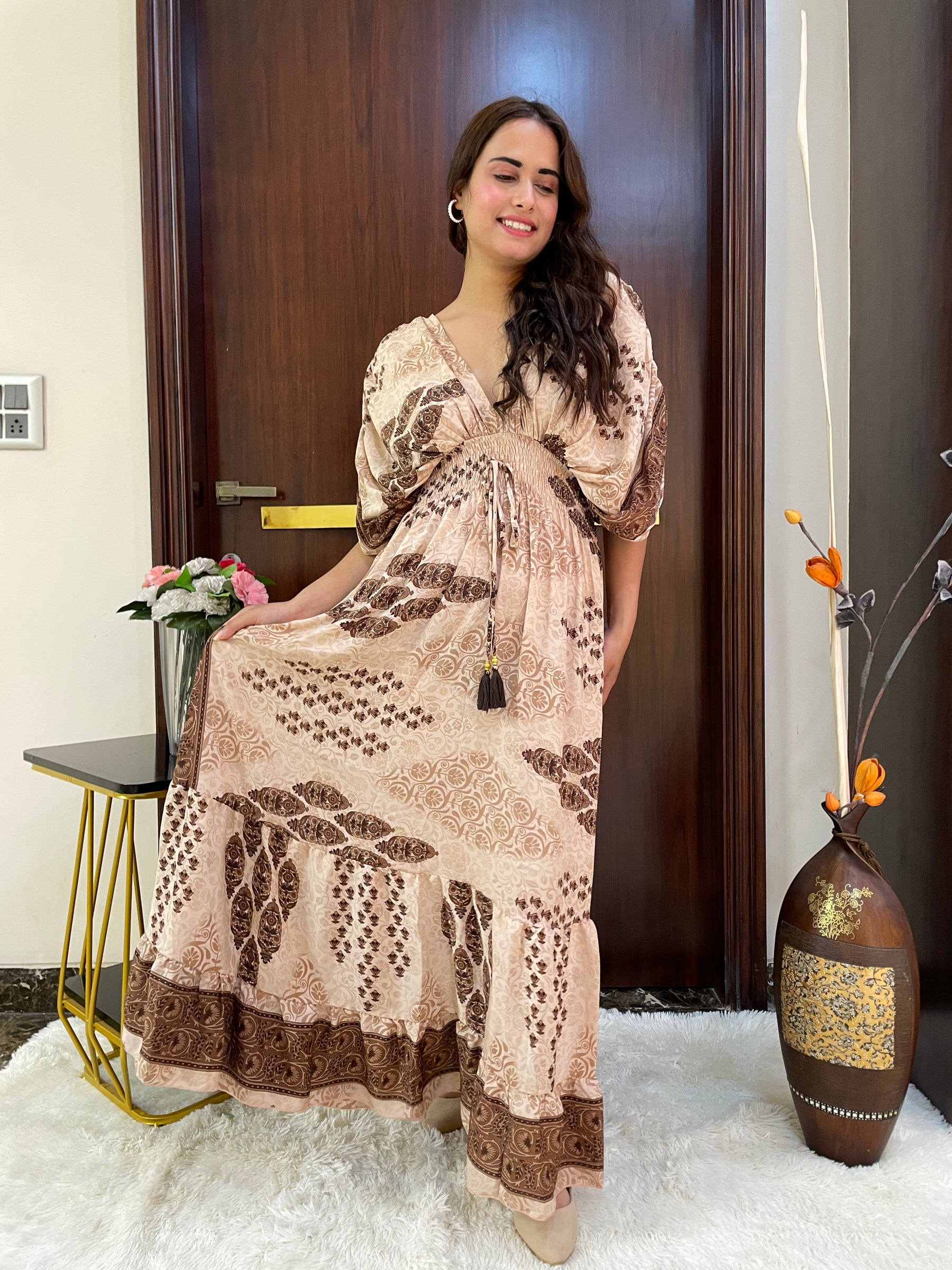 Balloon Pattern Boho Printed Maxi Dress - Amber Aura