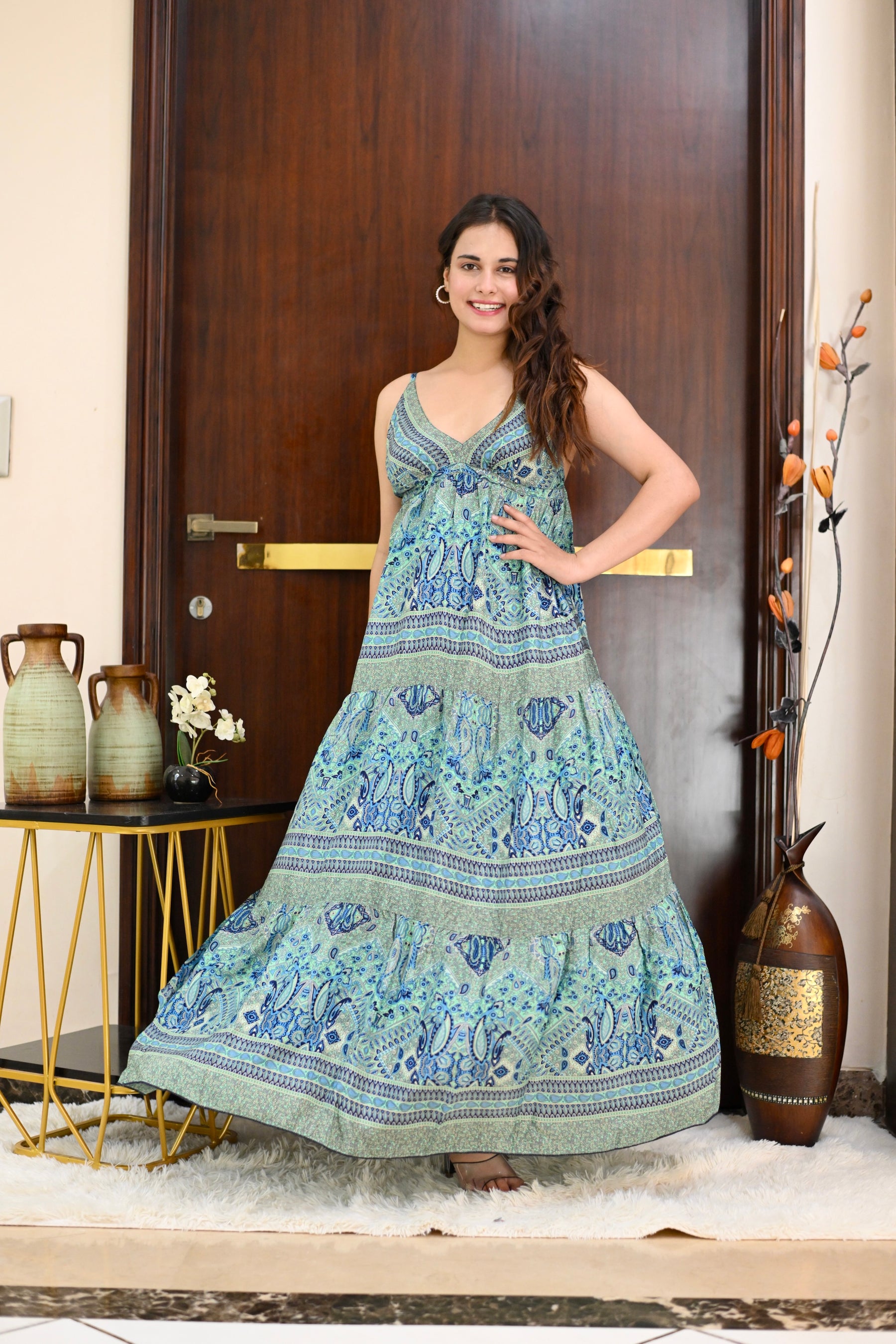 Multi Panel Boho Printed Maxi Dress - Seaside Fun