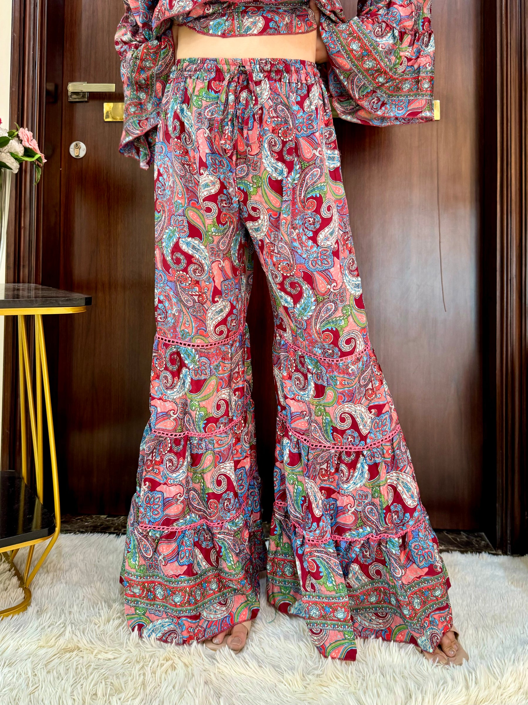 Off- Shoulder Top and Multi Panel Palazzo Coordinate Set