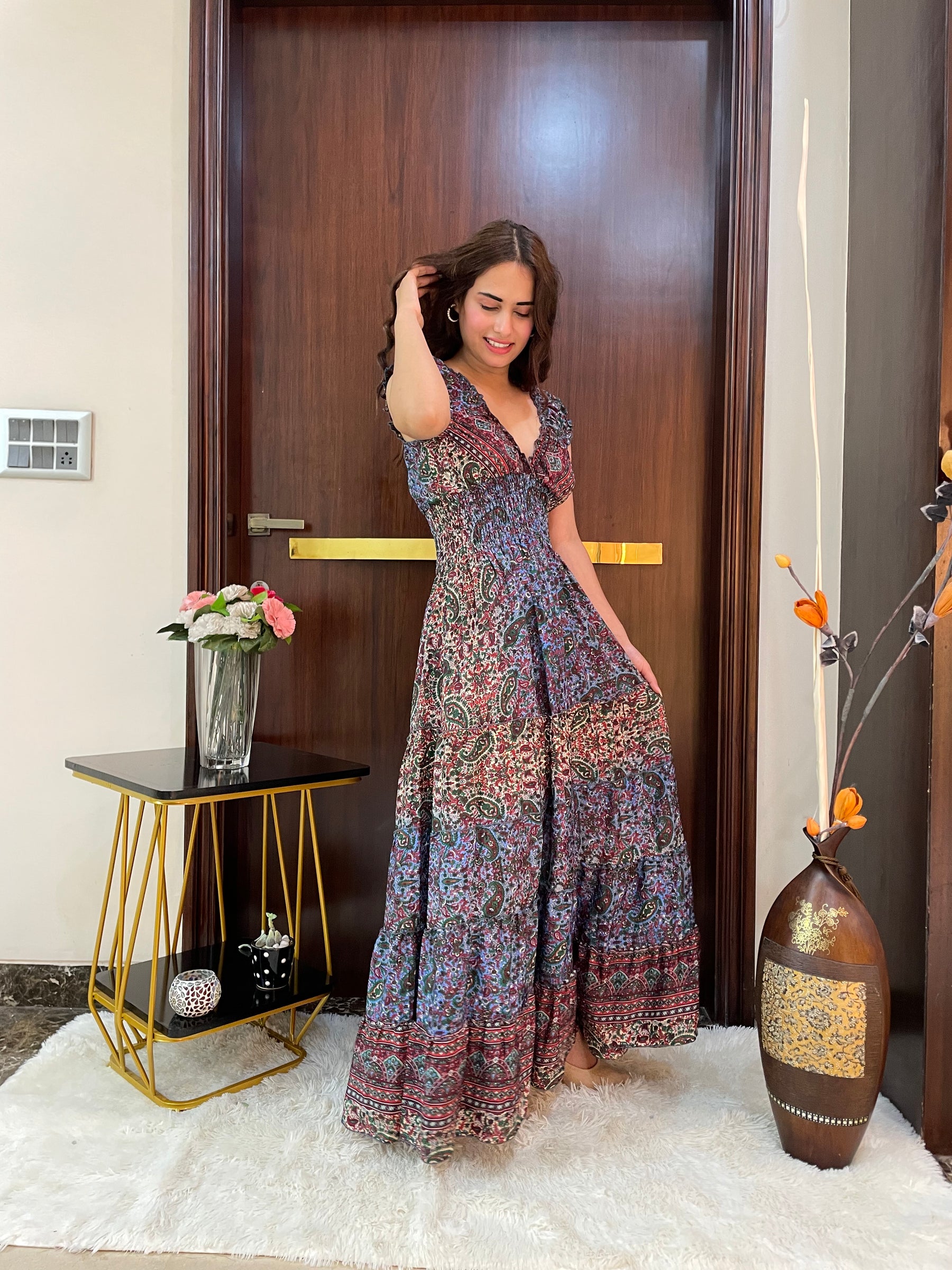 Classic Charm Boho Printed Maxi Dress - Woodland Whimsy