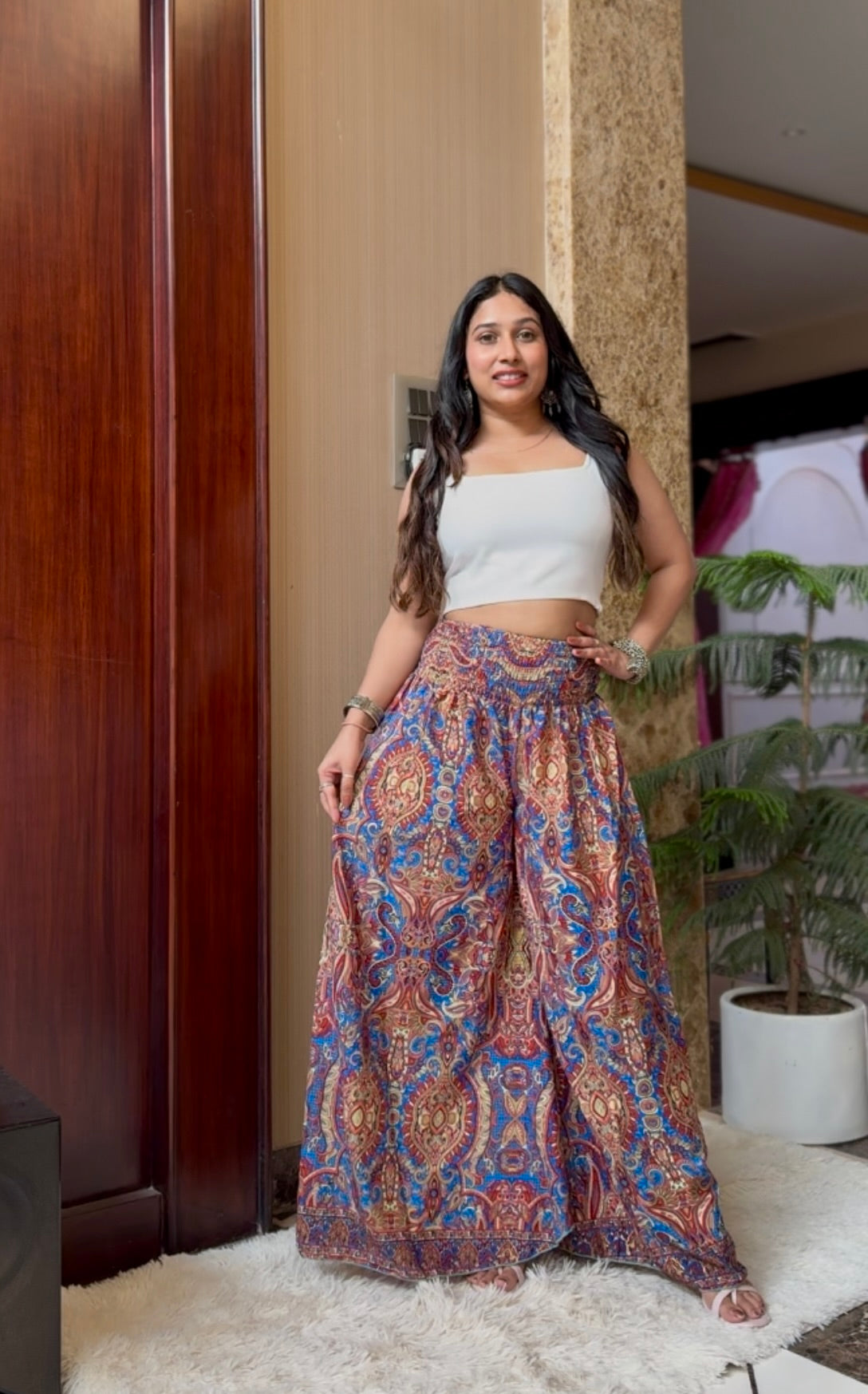 Ruched Belt Boho Printed Trouser