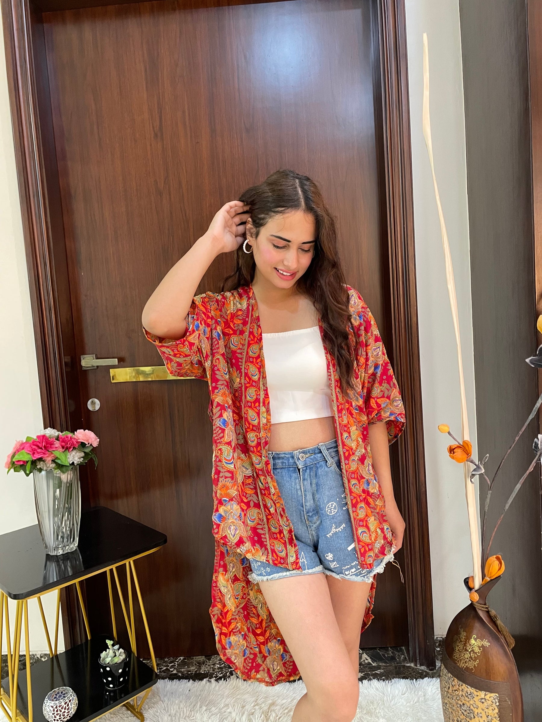 Asymmetric Boho Printed Kimono - Sunset Glow