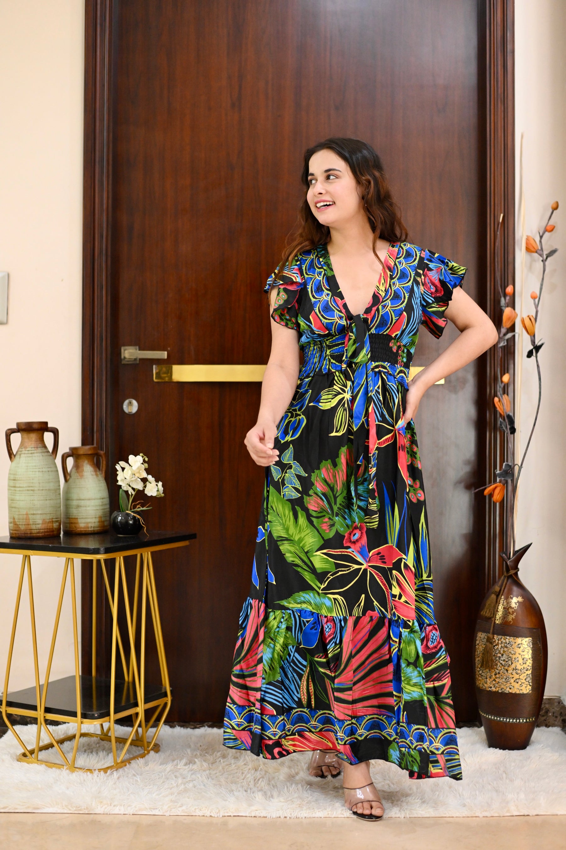 Tied-up Wanderlust Maxi Dress - Midnight Forest