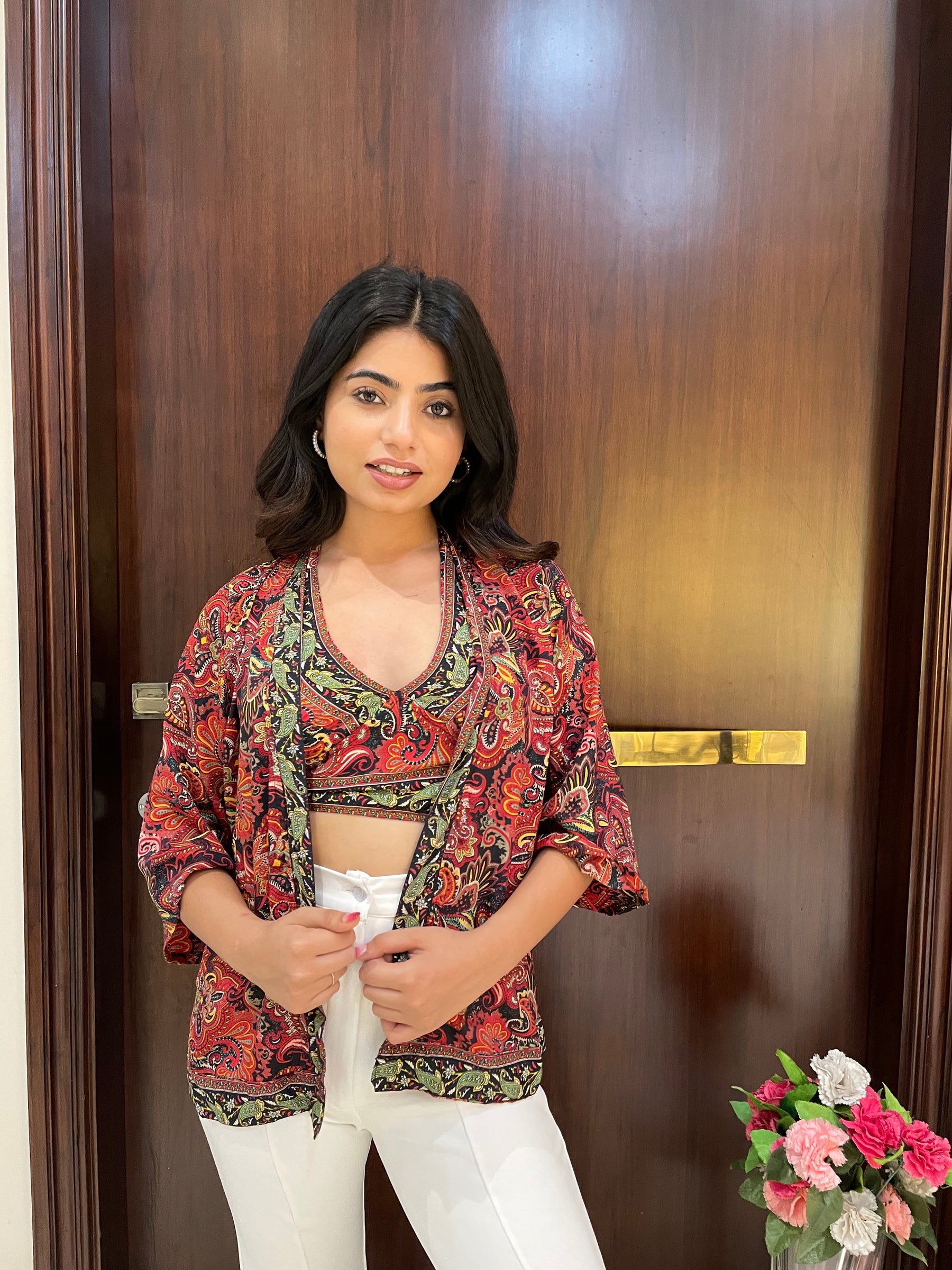 Kimono and Halter Set In Red and Green