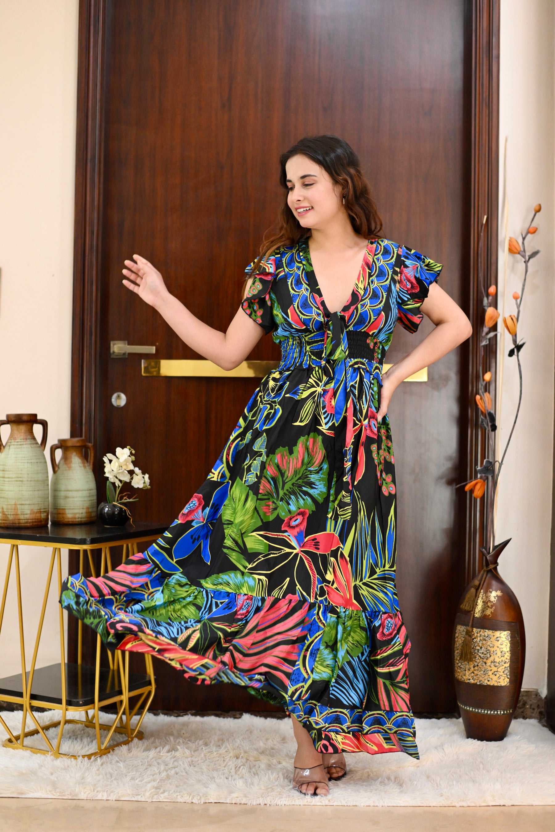 Tied-up Wanderlust Maxi Dress - Midnight Forest