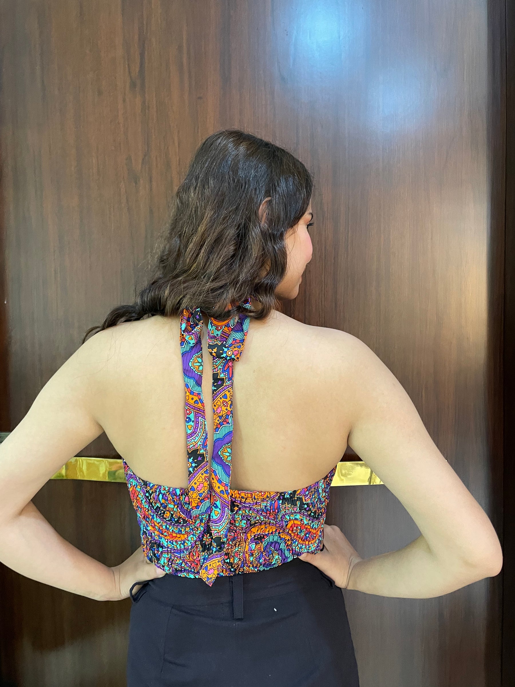 Boho Printed Halter Top in Brown