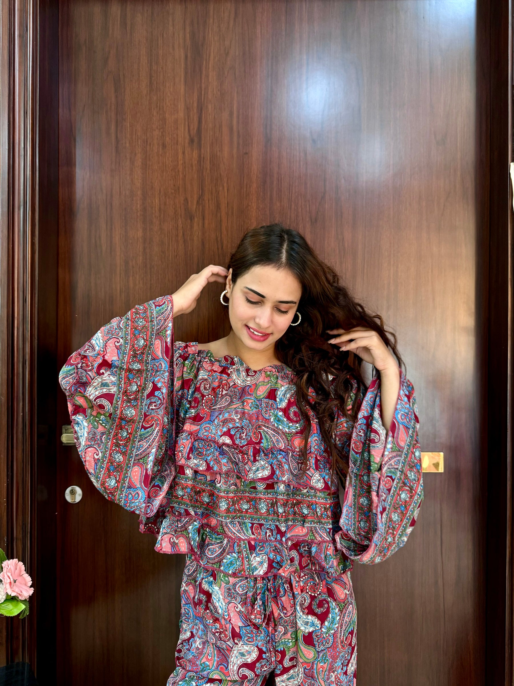 Off- Shoulder Top and Multi Panel Palazzo Coordinate Set