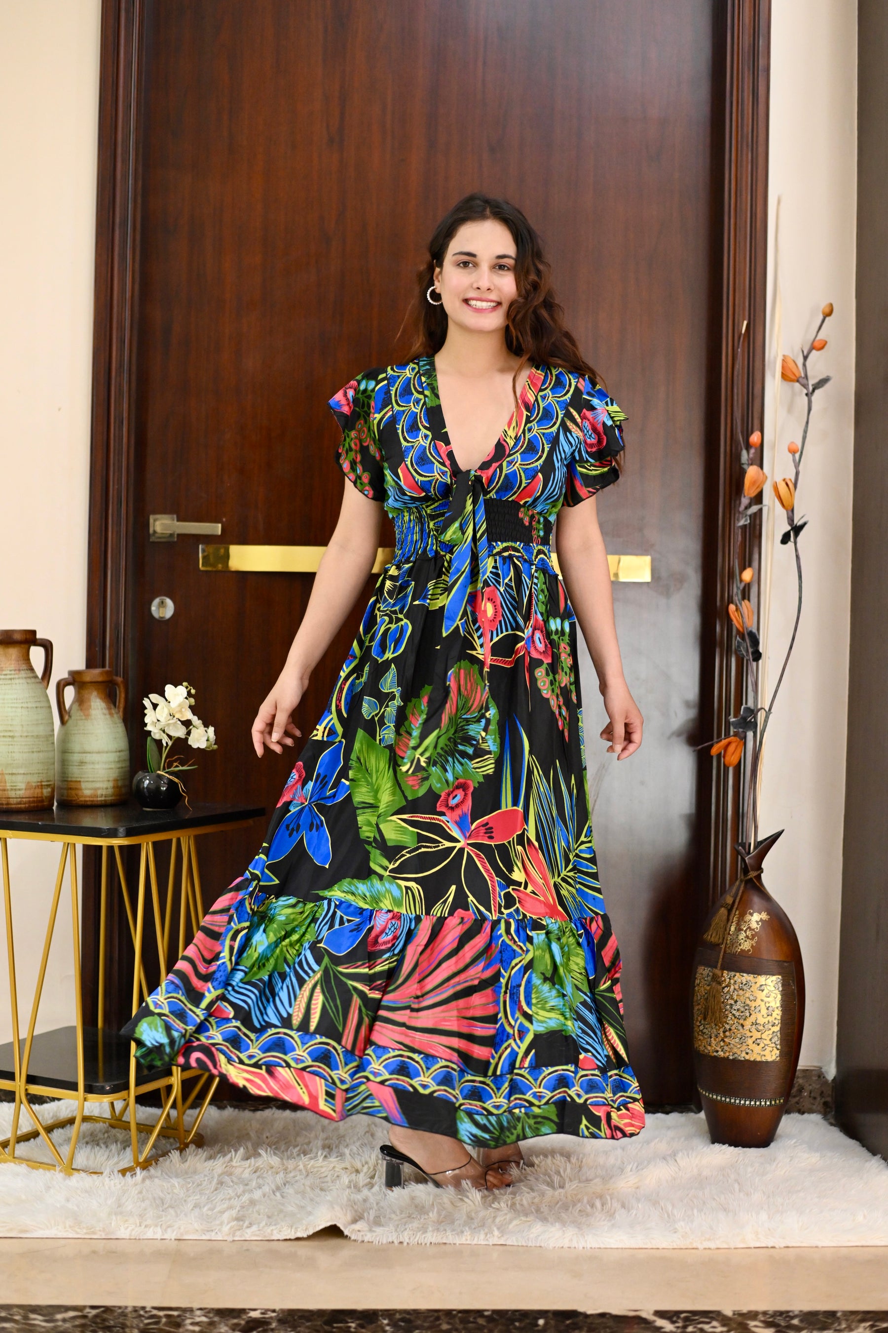 Tied-up Wanderlust Maxi Dress - Midnight Forest