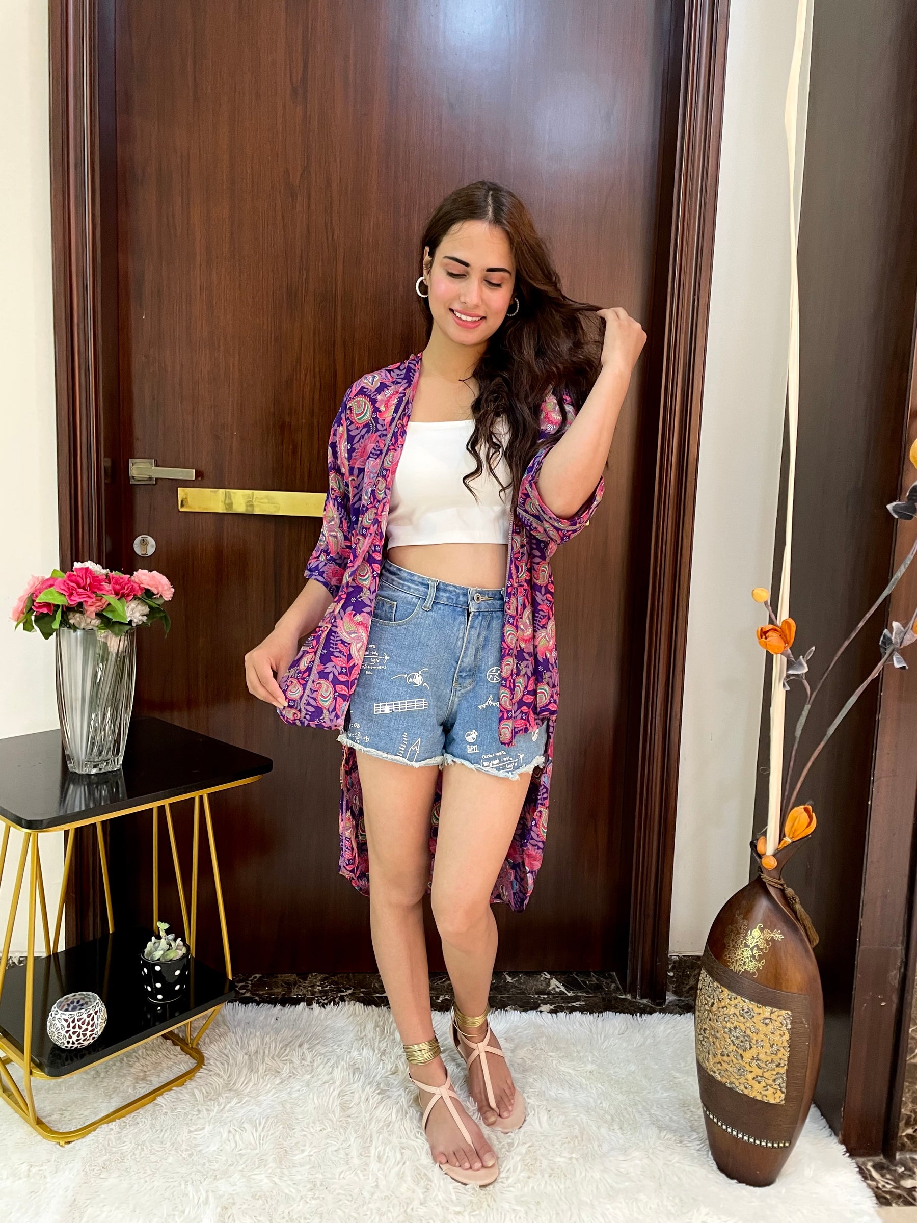 Asymmetric Boho Printed Kimono - Purple Dream