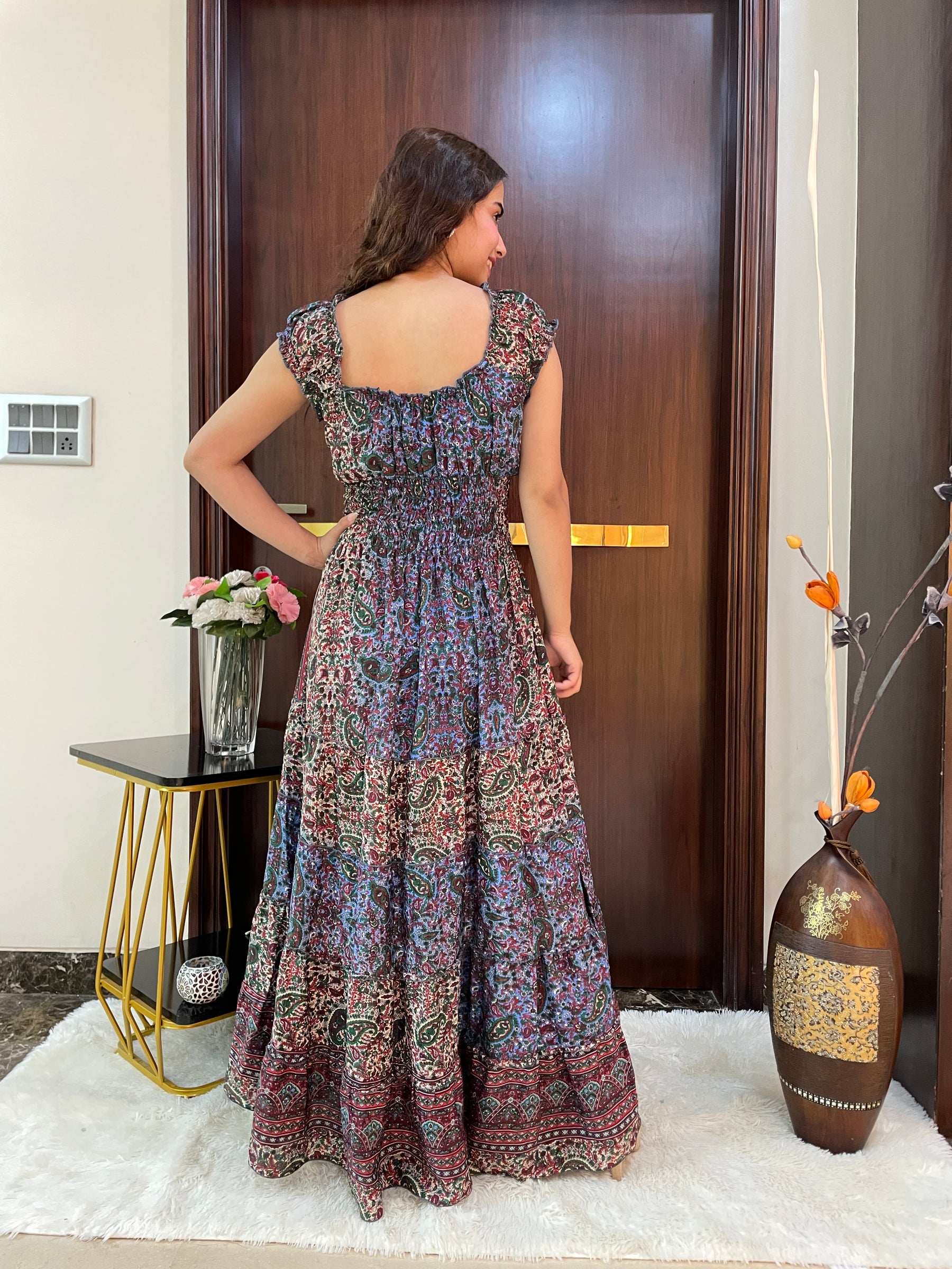 Classic Charm Boho Printed Maxi Dress - Woodland Whimsy