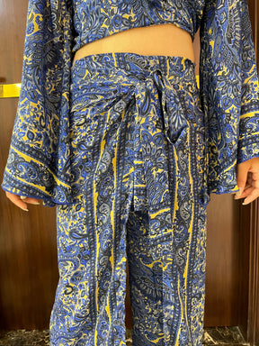 Boho Printed Wrap  Trouser - Blue