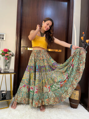 Multi Panel Boho Printed  Long Skirt -Pastel Mosaic Mirage