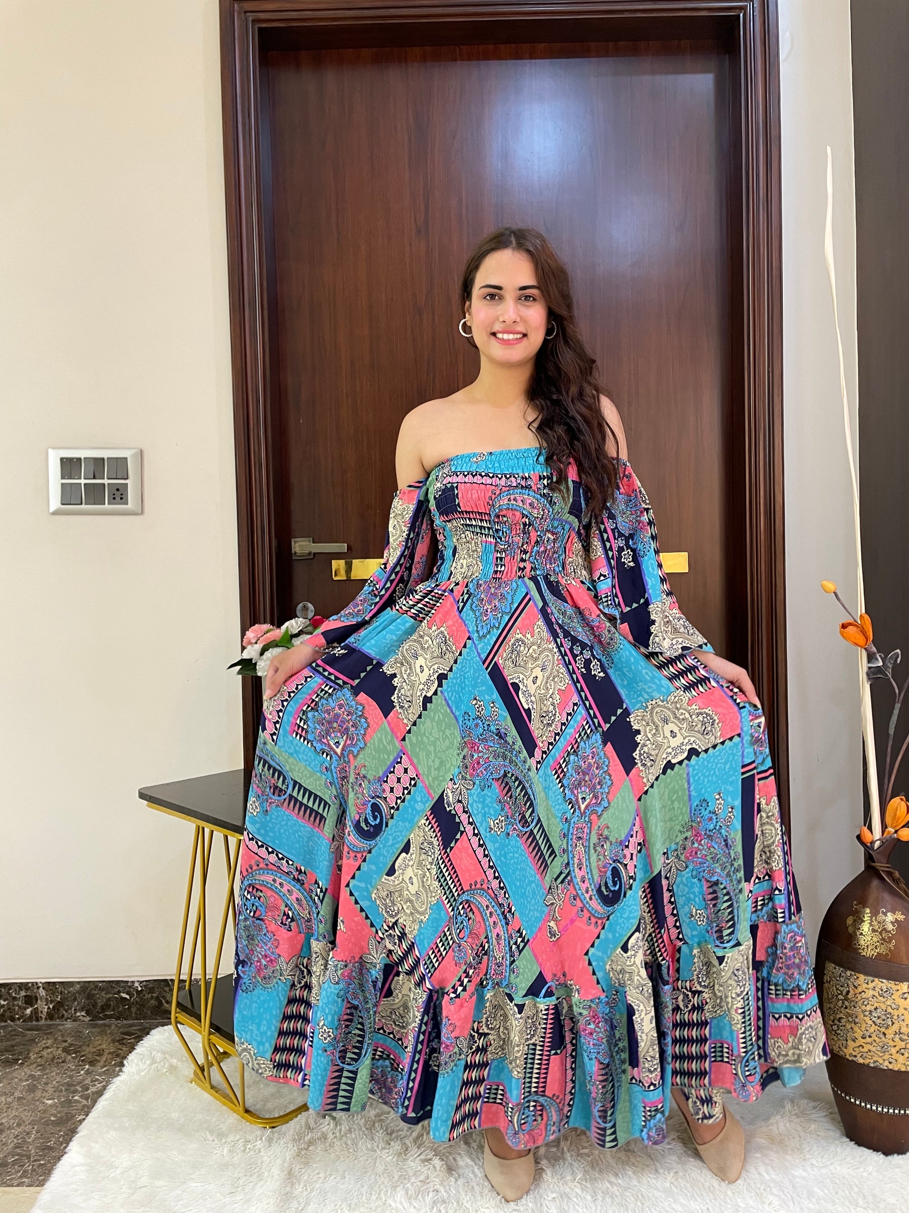 Bare-Shoulder Beauty Dress - Blusing Azure