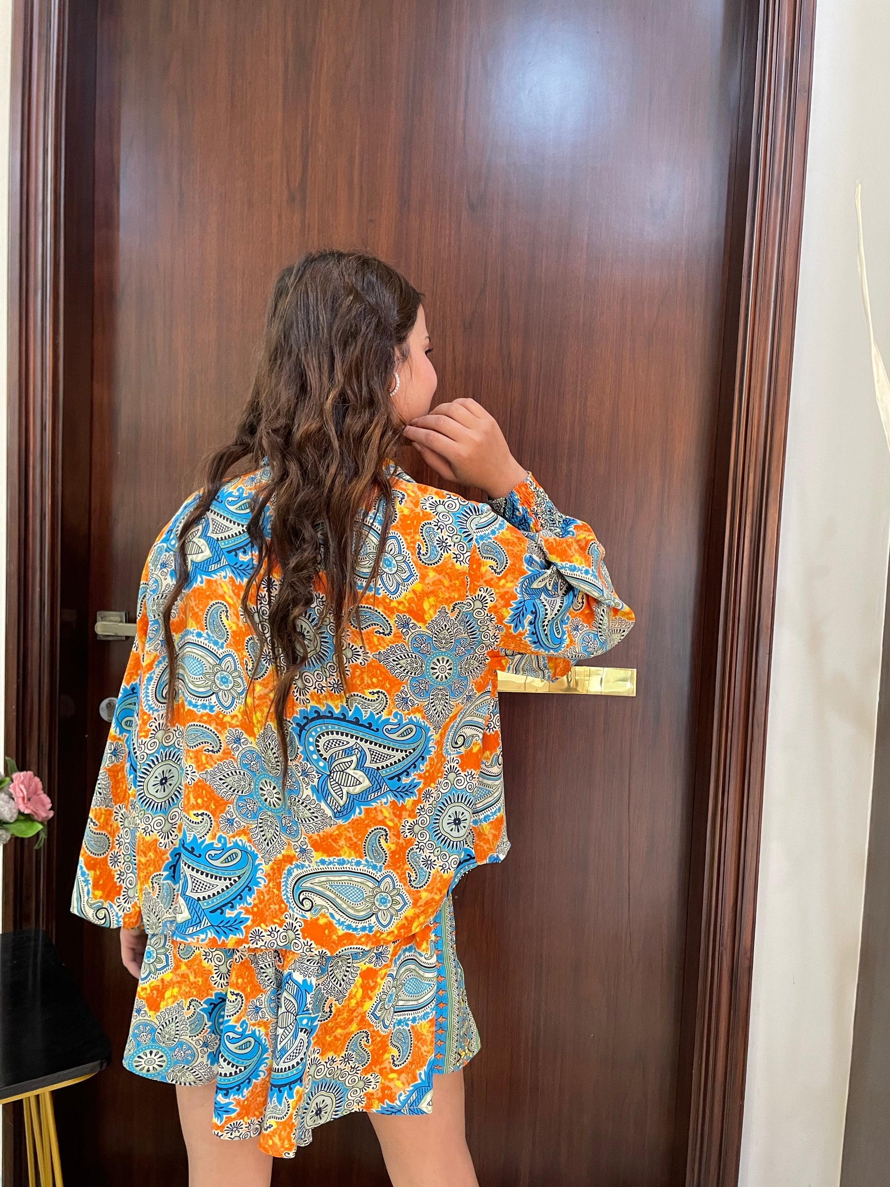 Puff Sleeves Kimono and Shorts Coordinate Set (3 Piece)- Citrus Skyline SmisingbBee
