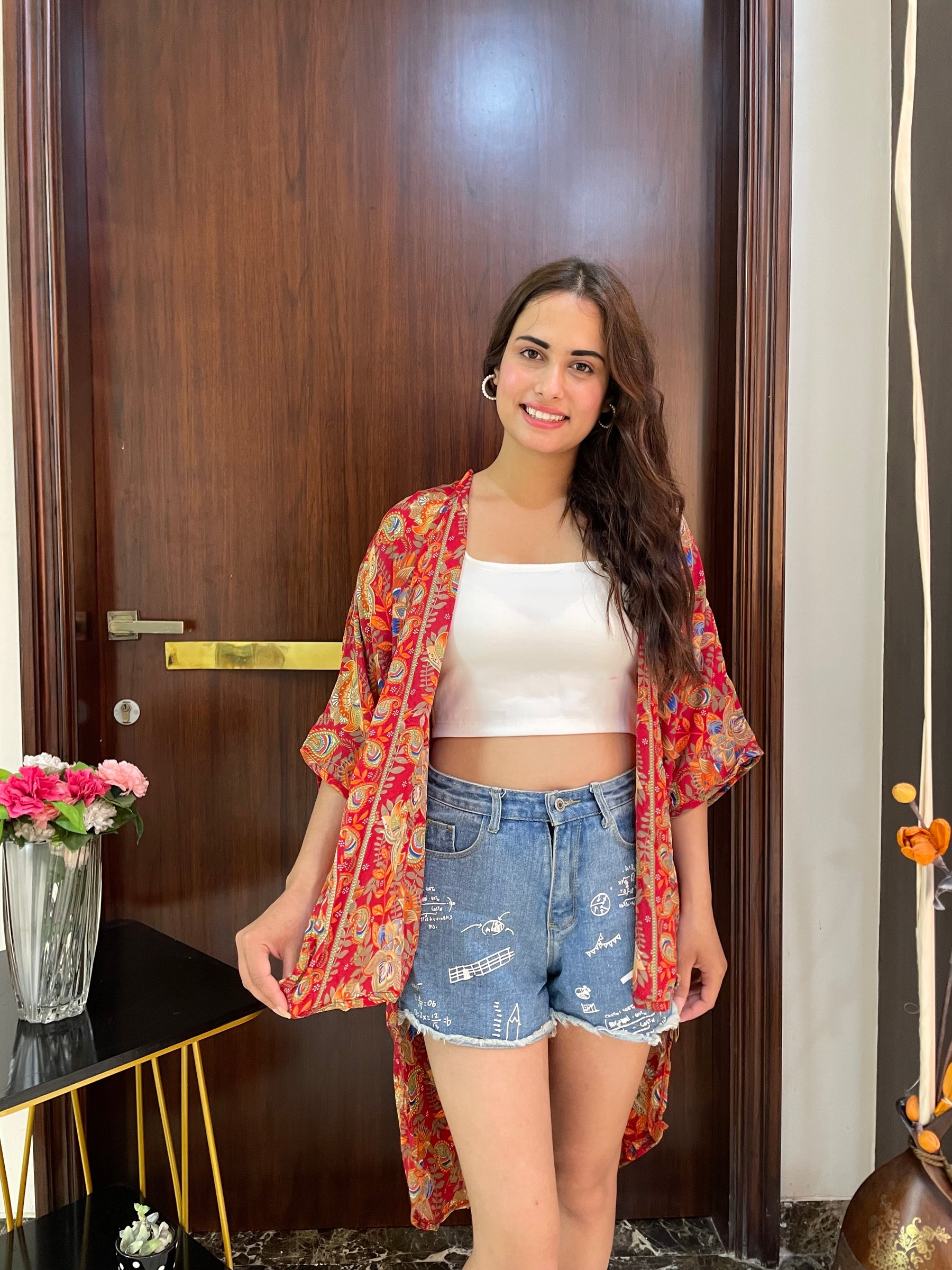 Asymmetric Boho Printed Kimono - Sunset Glow