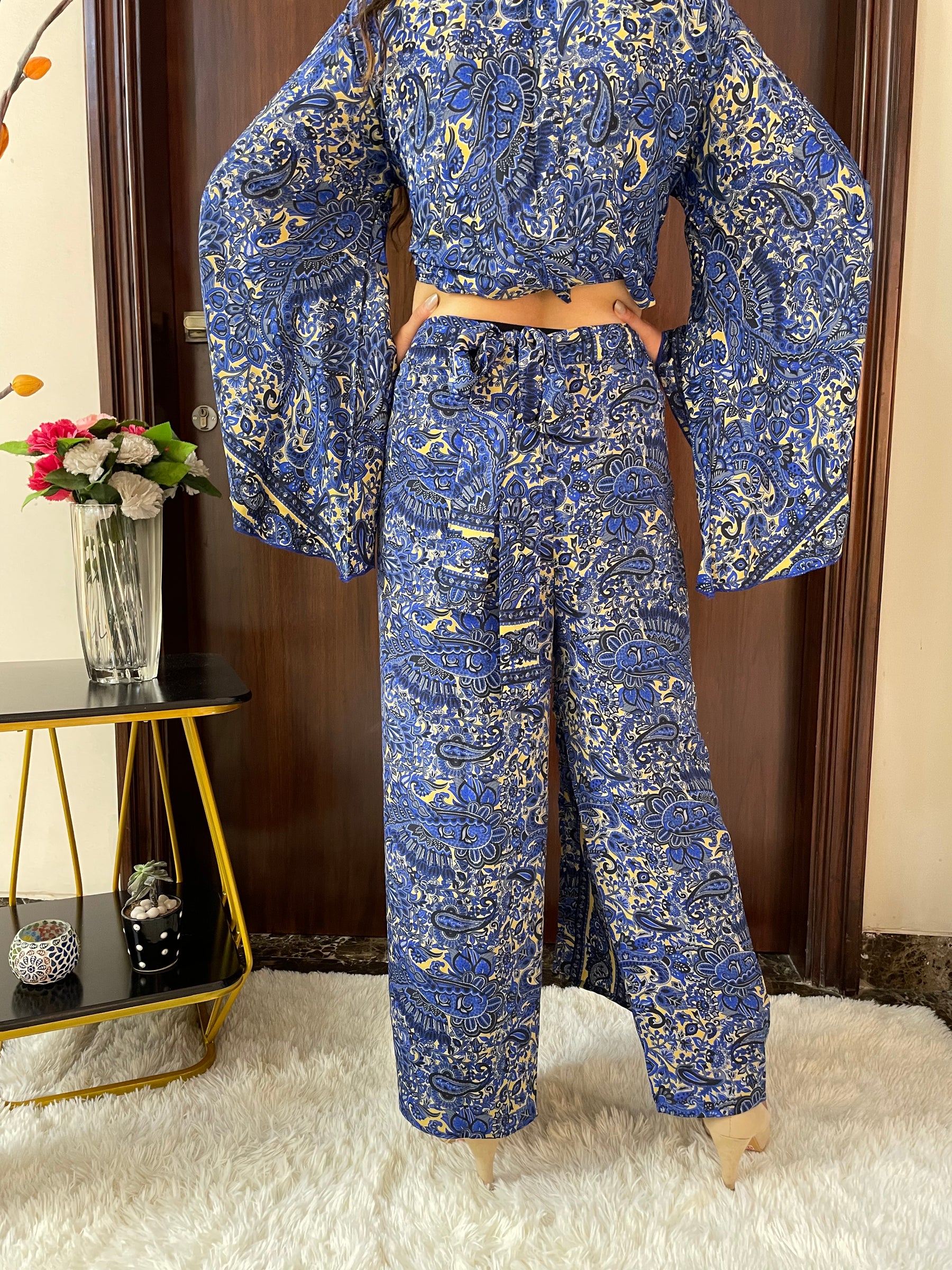 Boho Printed Wrap Top - Blue