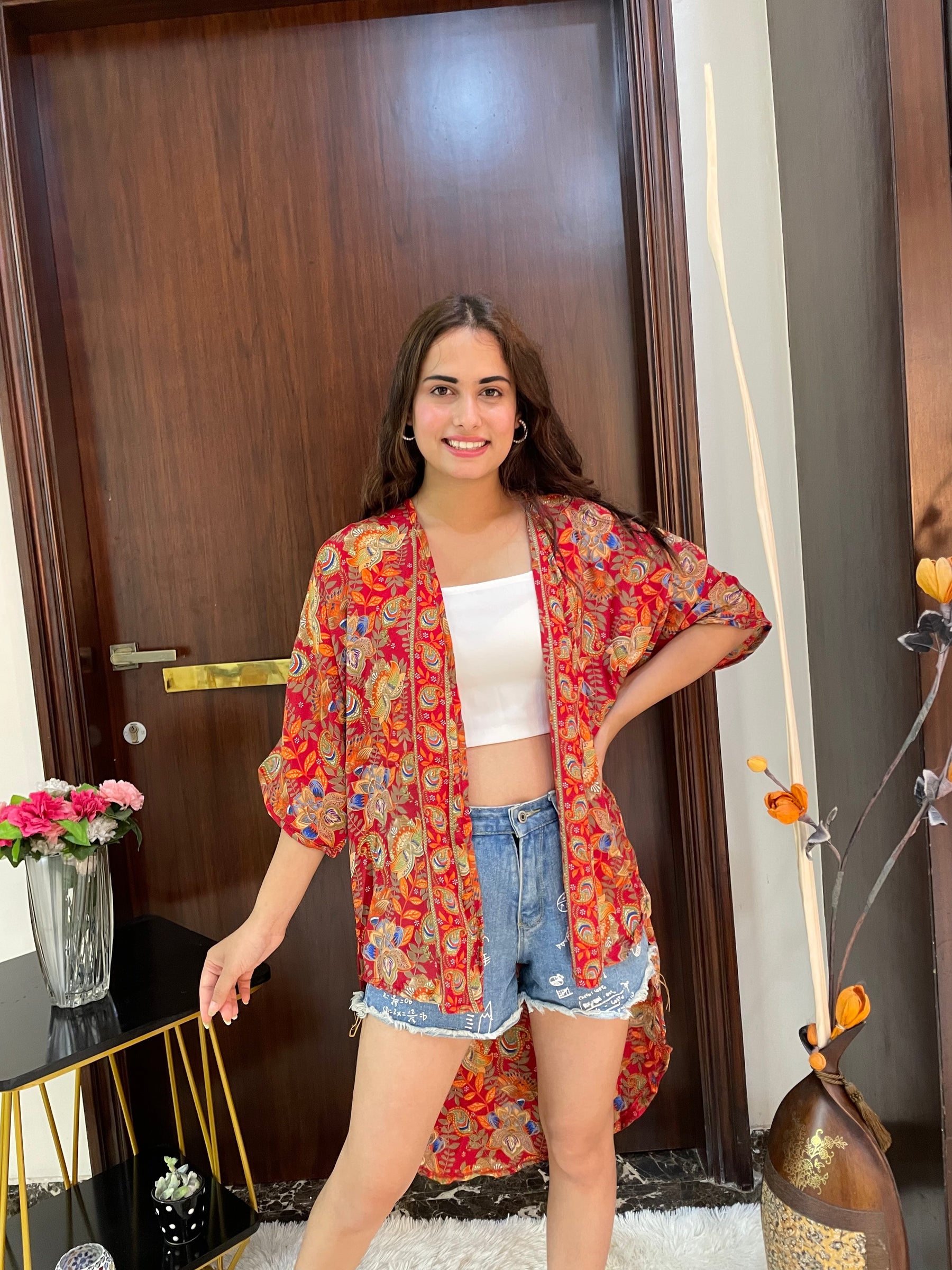 Asymmetric Boho Printed Kimono - Sunset Glow