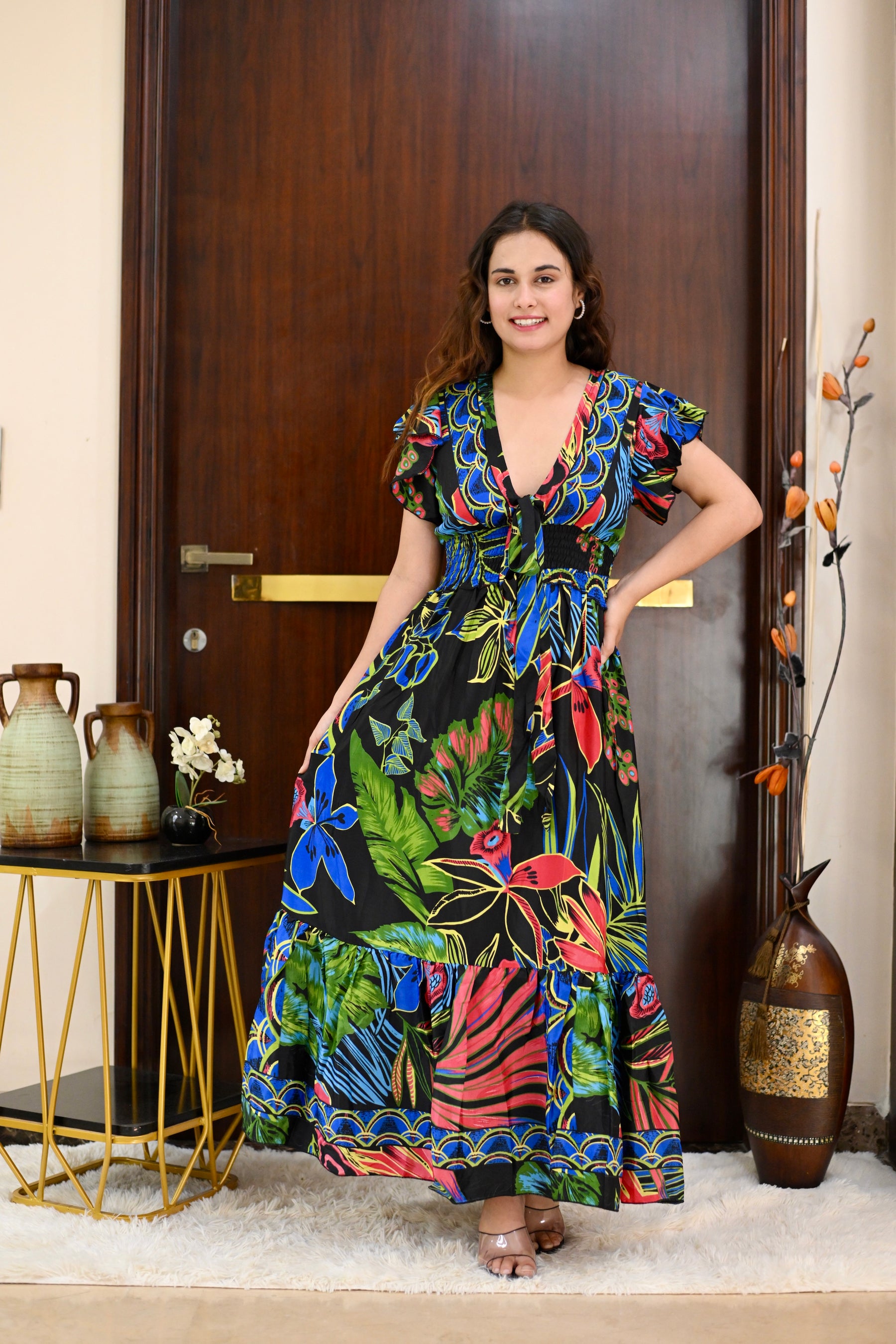 Tied-up Wanderlust Maxi Dress - Midnight Forest