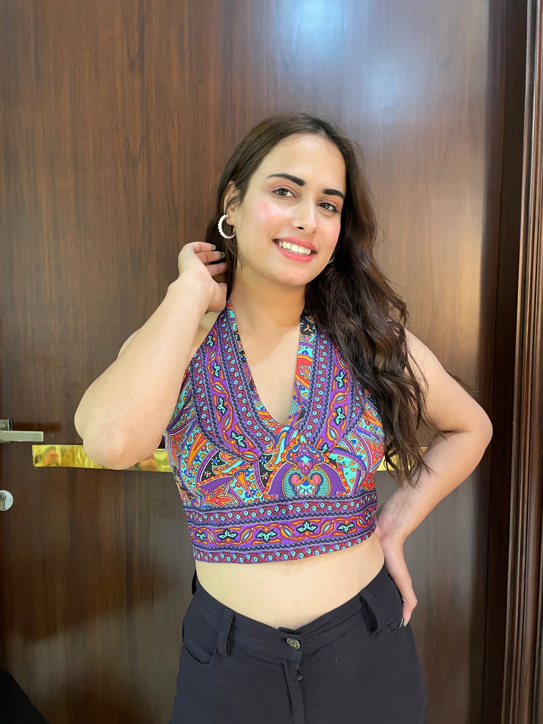Boho Printed Halter Top in Brown