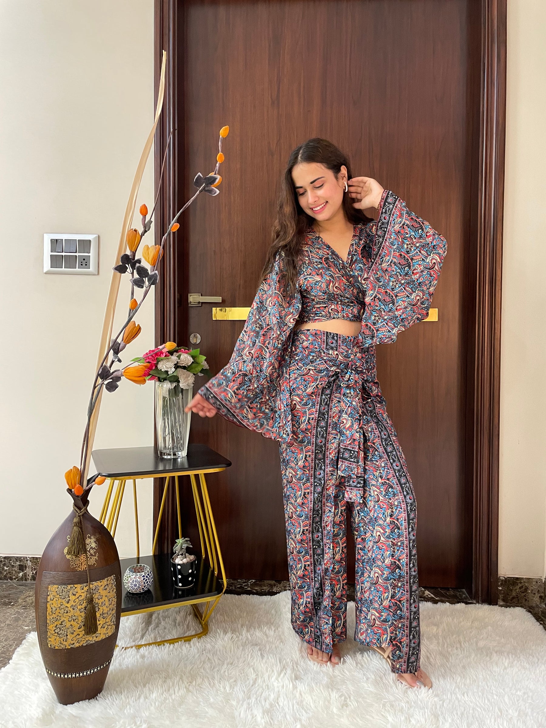 Boho Printed Wrap Trouser - Multicolor