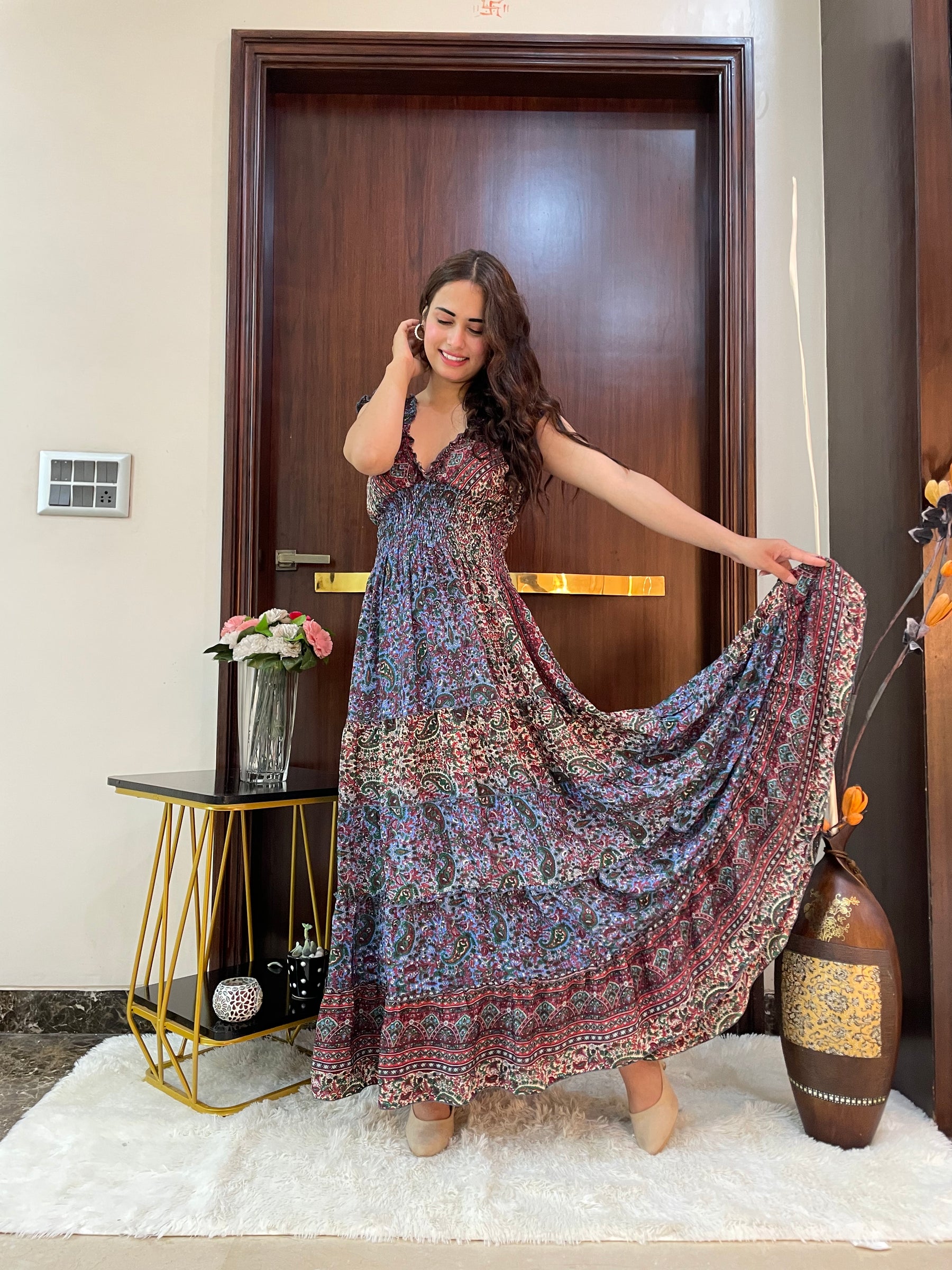 Classic Charm Boho Printed Maxi Dress - Woodland Whimsy