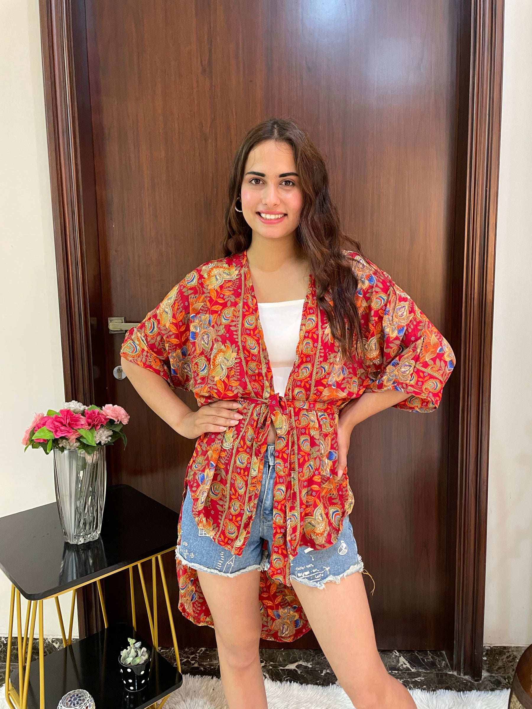 Asymmetric Boho Printed Kimono - Sunset Glow