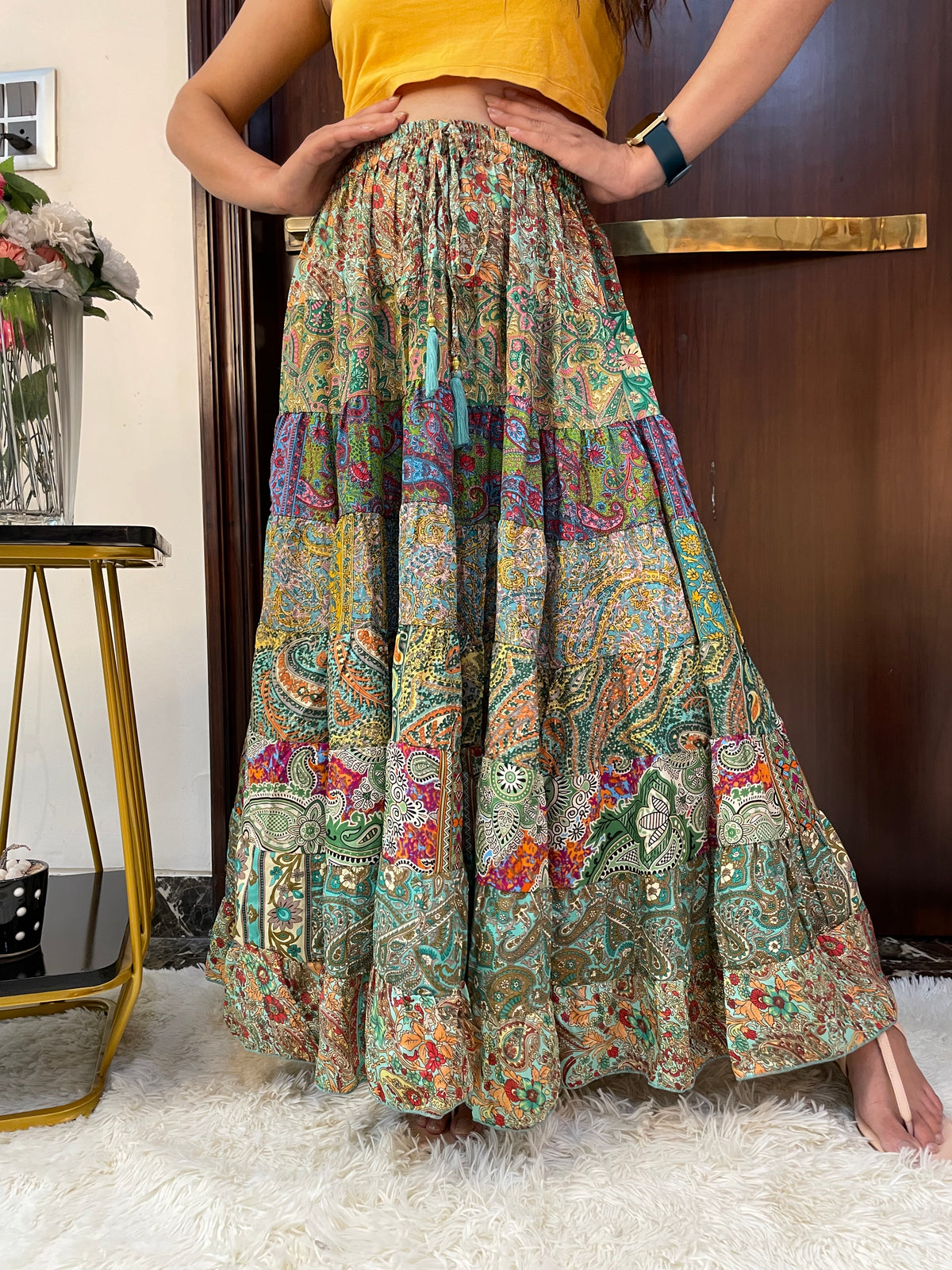 Multi Panel Boho Printed Long Skirt -Pastel Mosaic Mirage