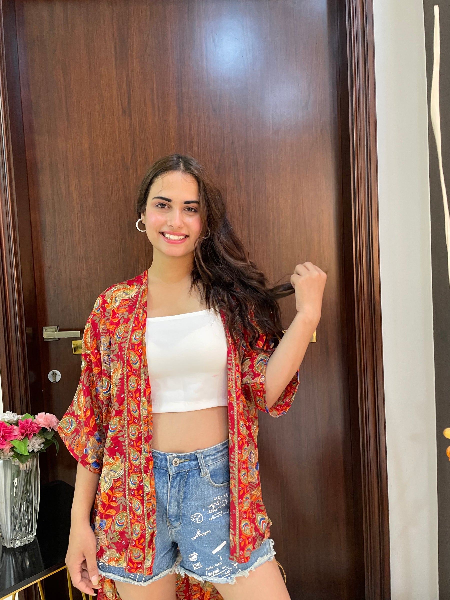 Asymmetric Boho Printed Kimono - Sunset Glow