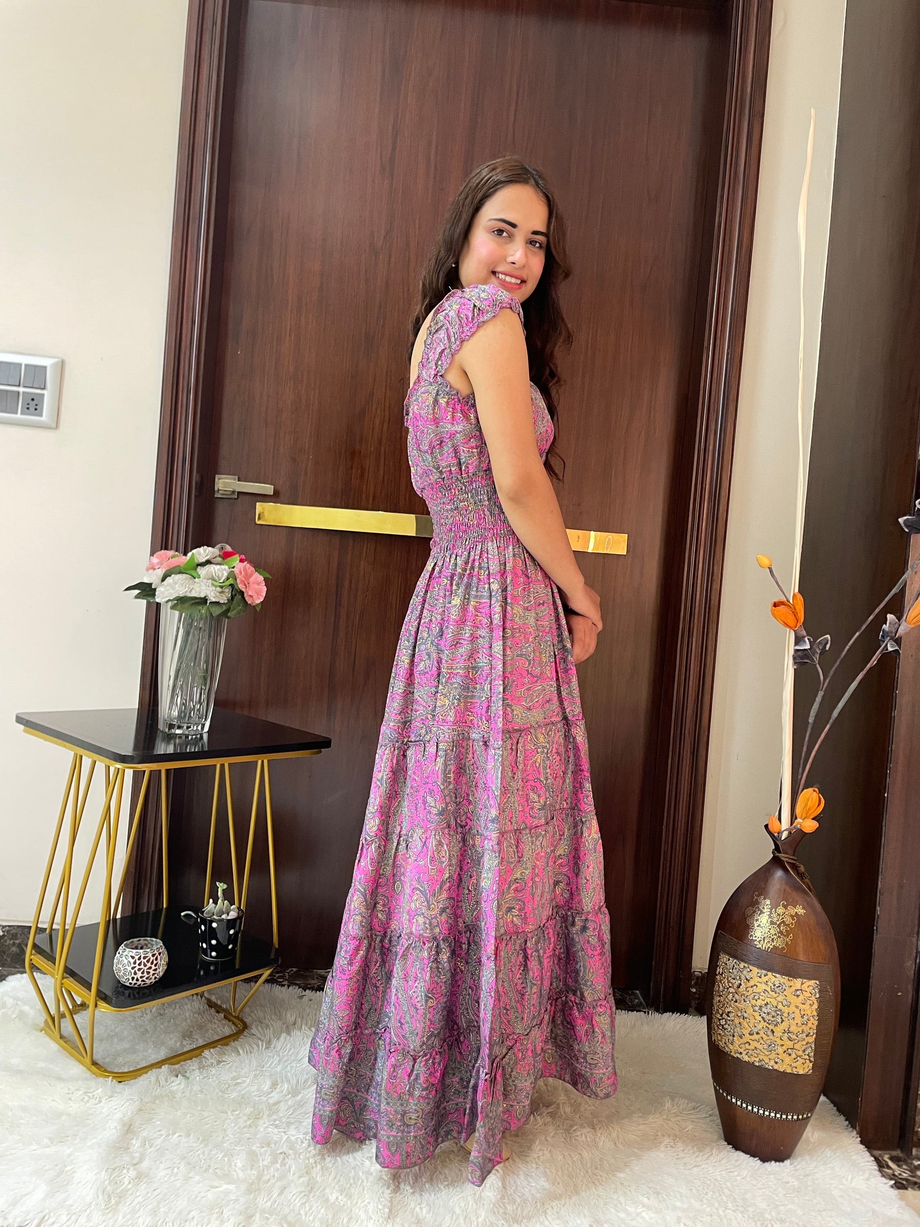 Classic Charm Boho Printed Maxi Dress - Rosewood Azure