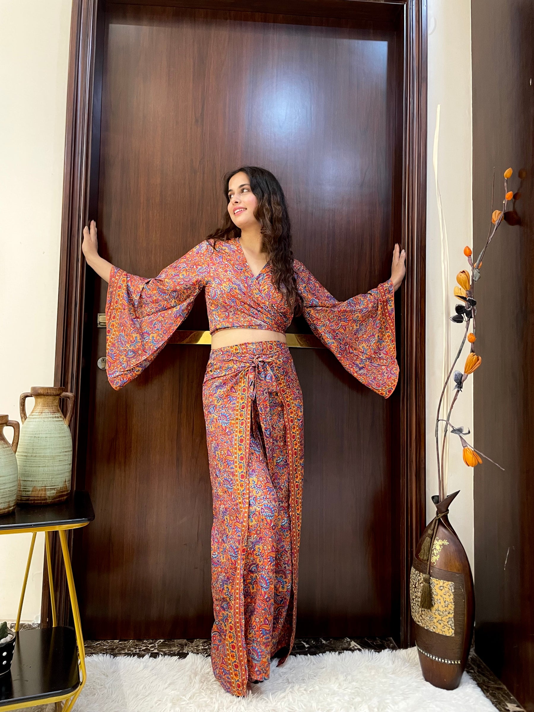 Boho Printed Wrap Trouser -Tangerine Dream (TROUSER ONLY)