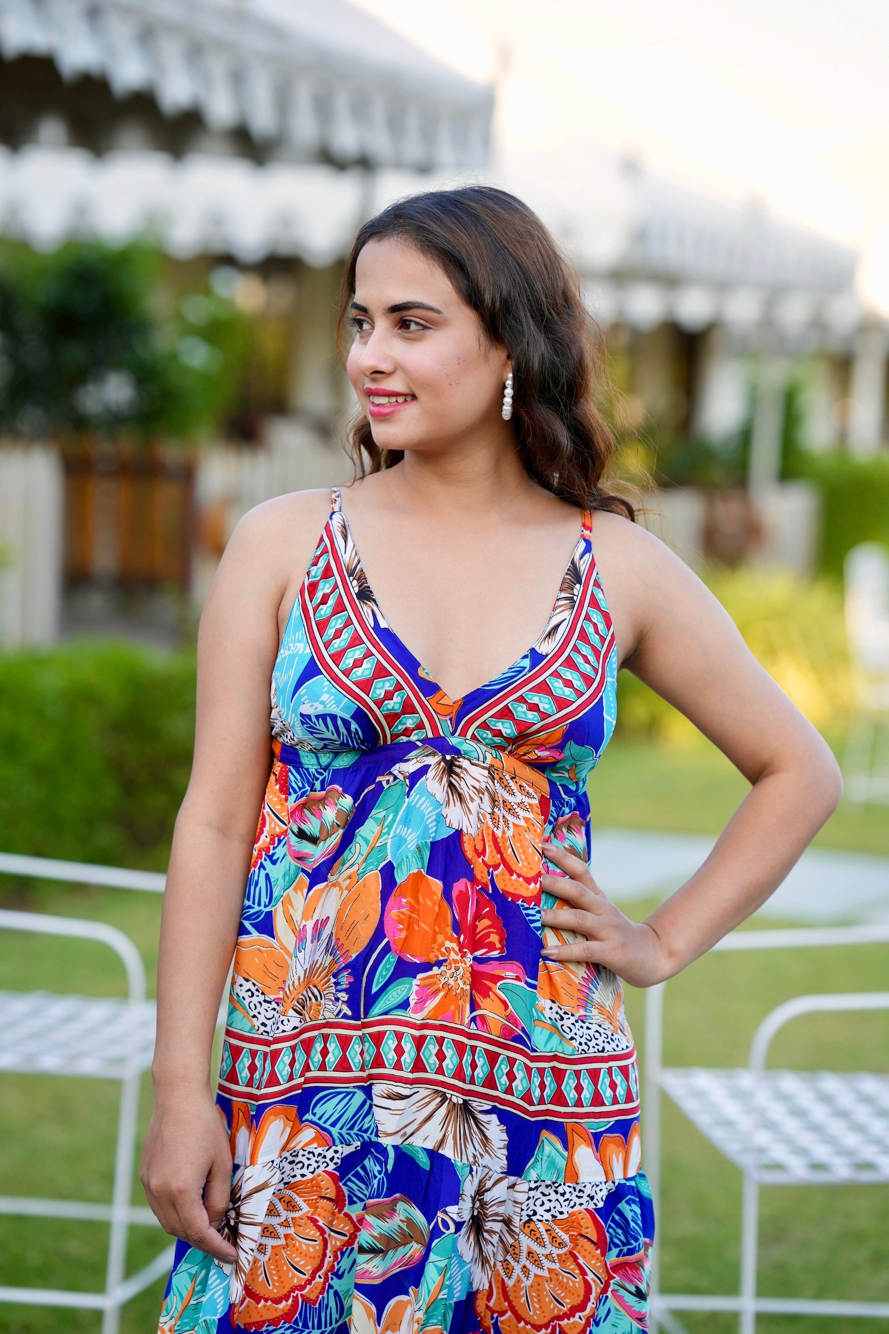 Multi Panel Boho Printed Maxi Dress - Blue Patel