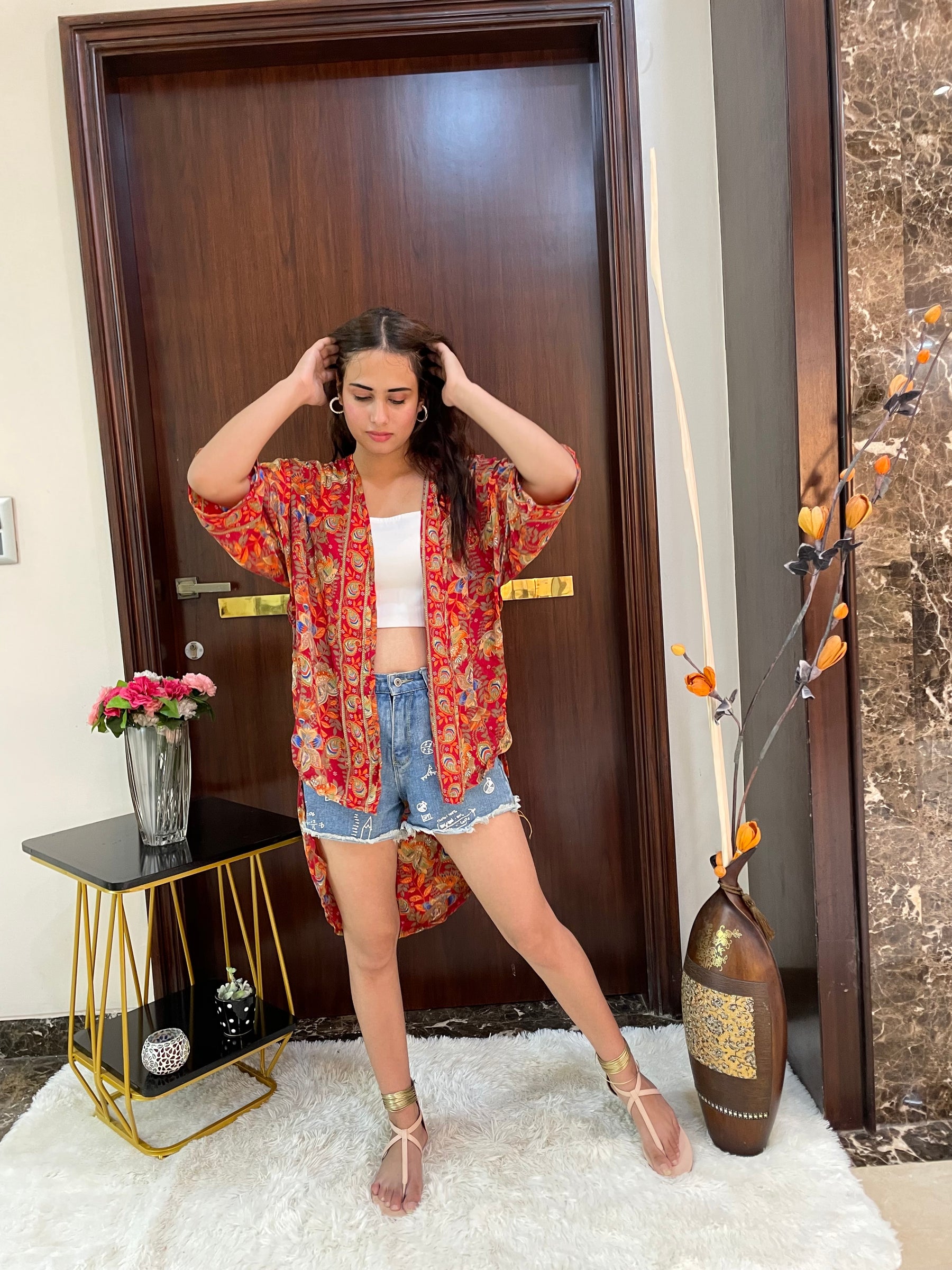 Asymmetric Boho Printed Kimono - Sunset Glow