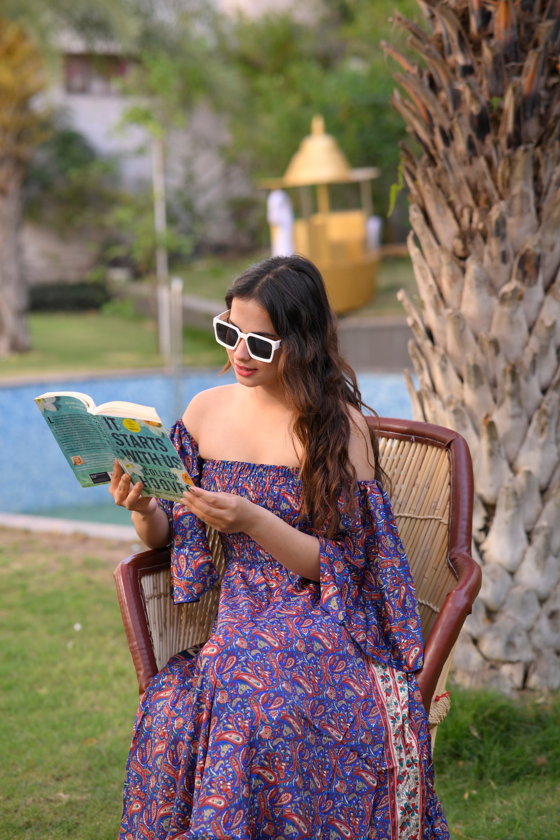 Off- Shoulder Boho Printed Maxi Dress -Bluebell Bliss SmisingBee