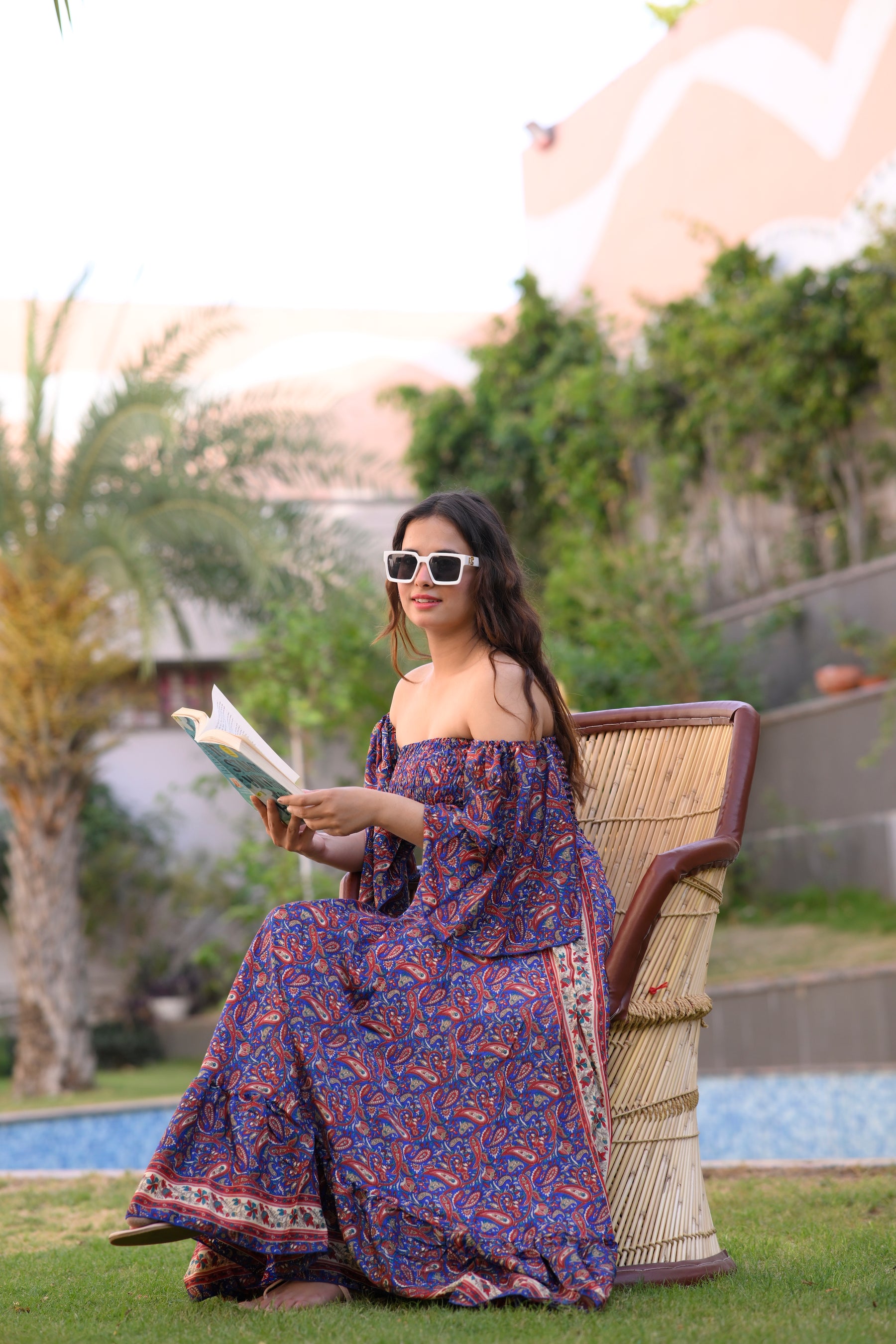 Off- Shoulder Boho Printed Maxi Dress -Bluebell Bliss SmisingBee