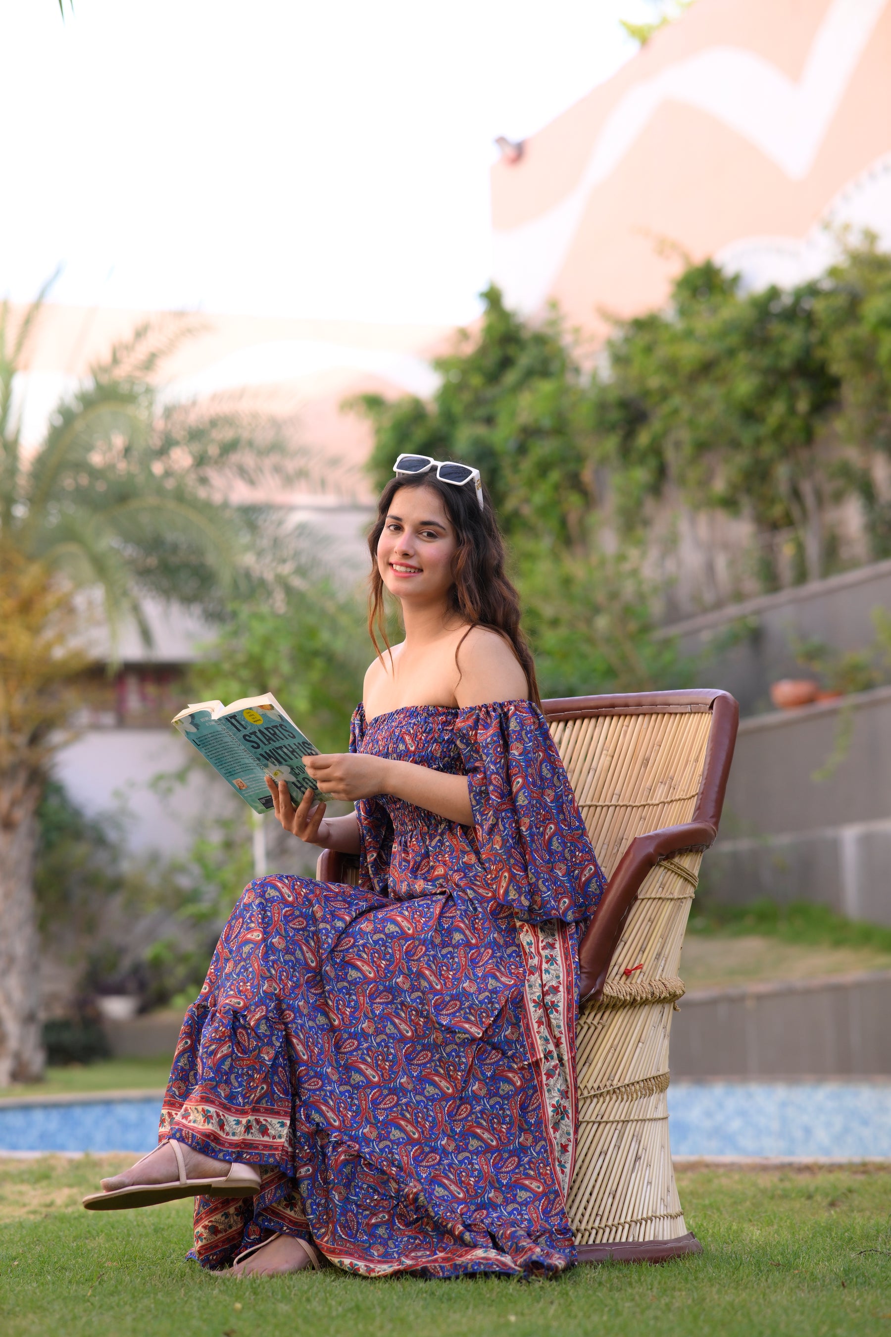 Off- Shoulder Boho Printed Maxi Dress -Bluebell Bliss SmisingBee