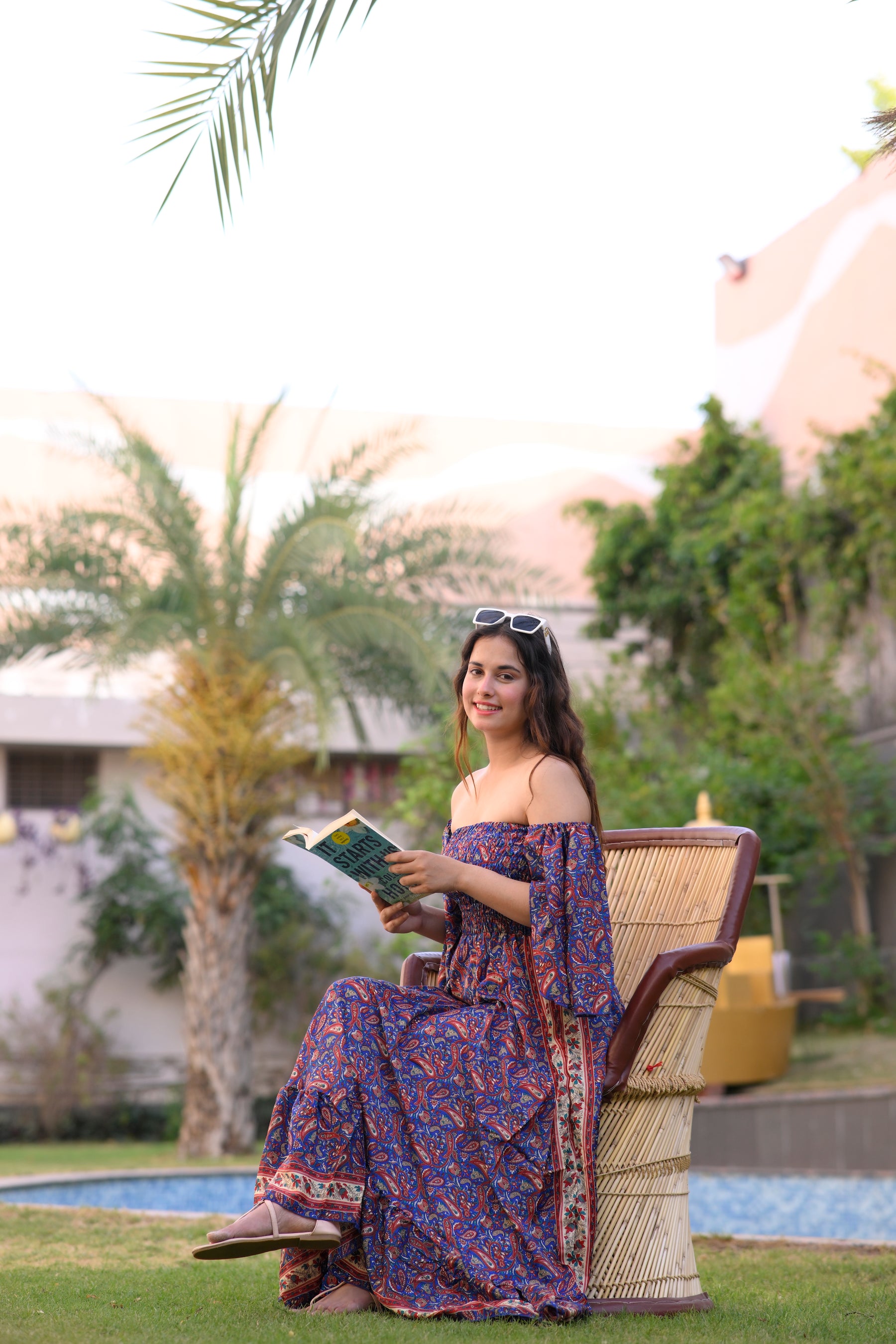 Off- Shoulder Boho Printed Maxi Dress -Bluebell Bliss SmisingBee