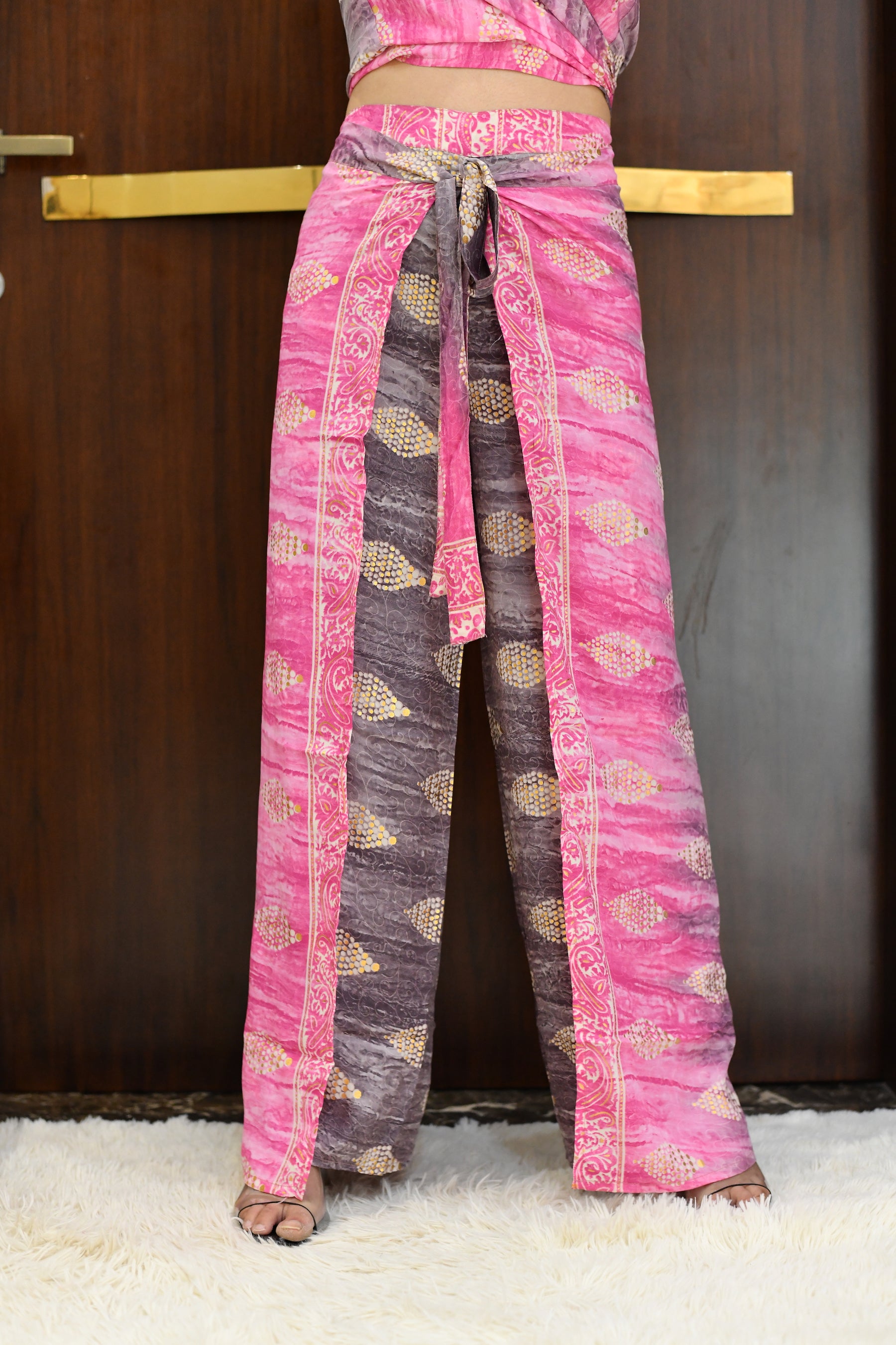 Boho Printed Wrap Trouser - Dove Blush