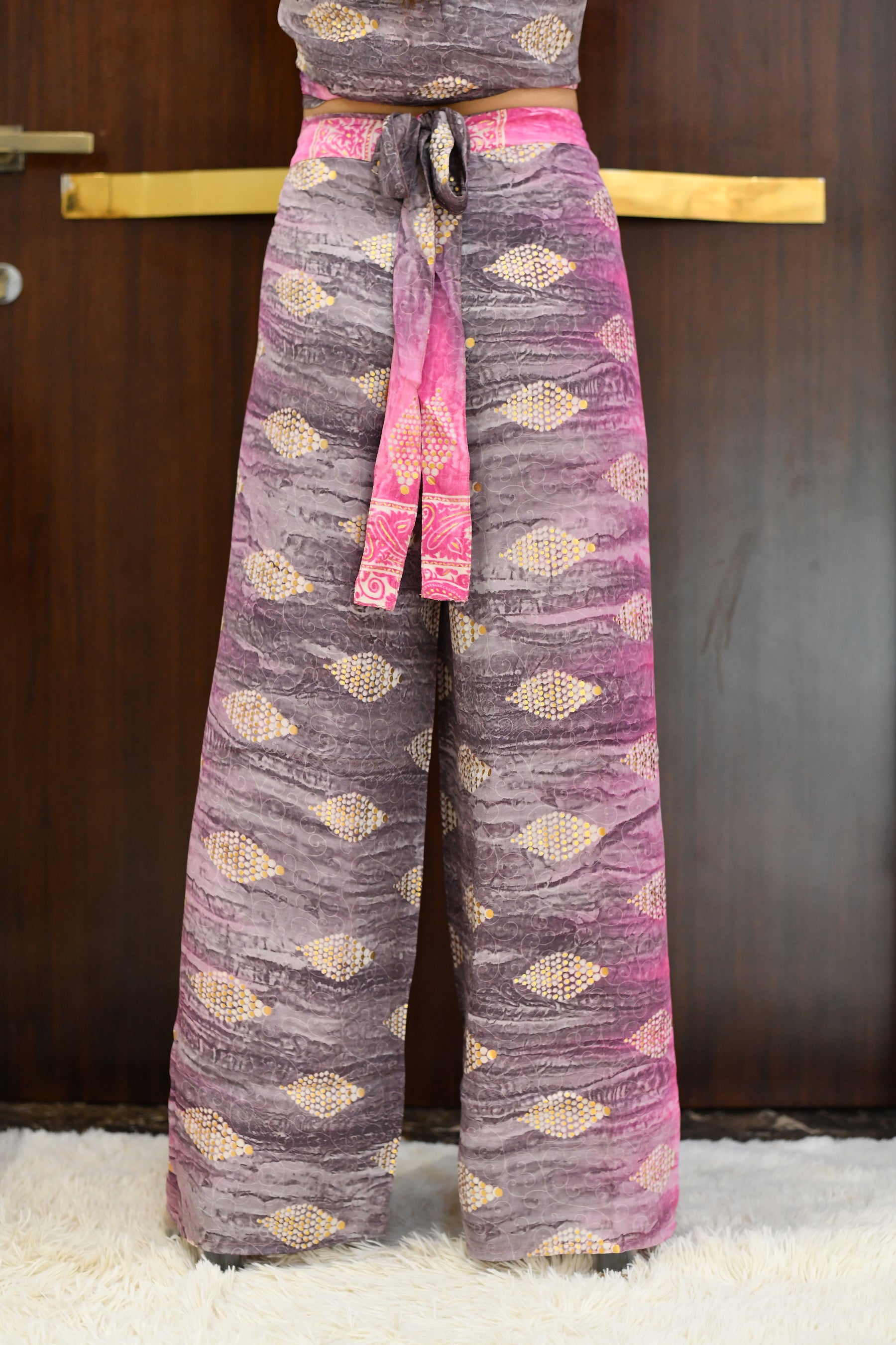 Boho Printed Wrap Trouser - Dove Blush