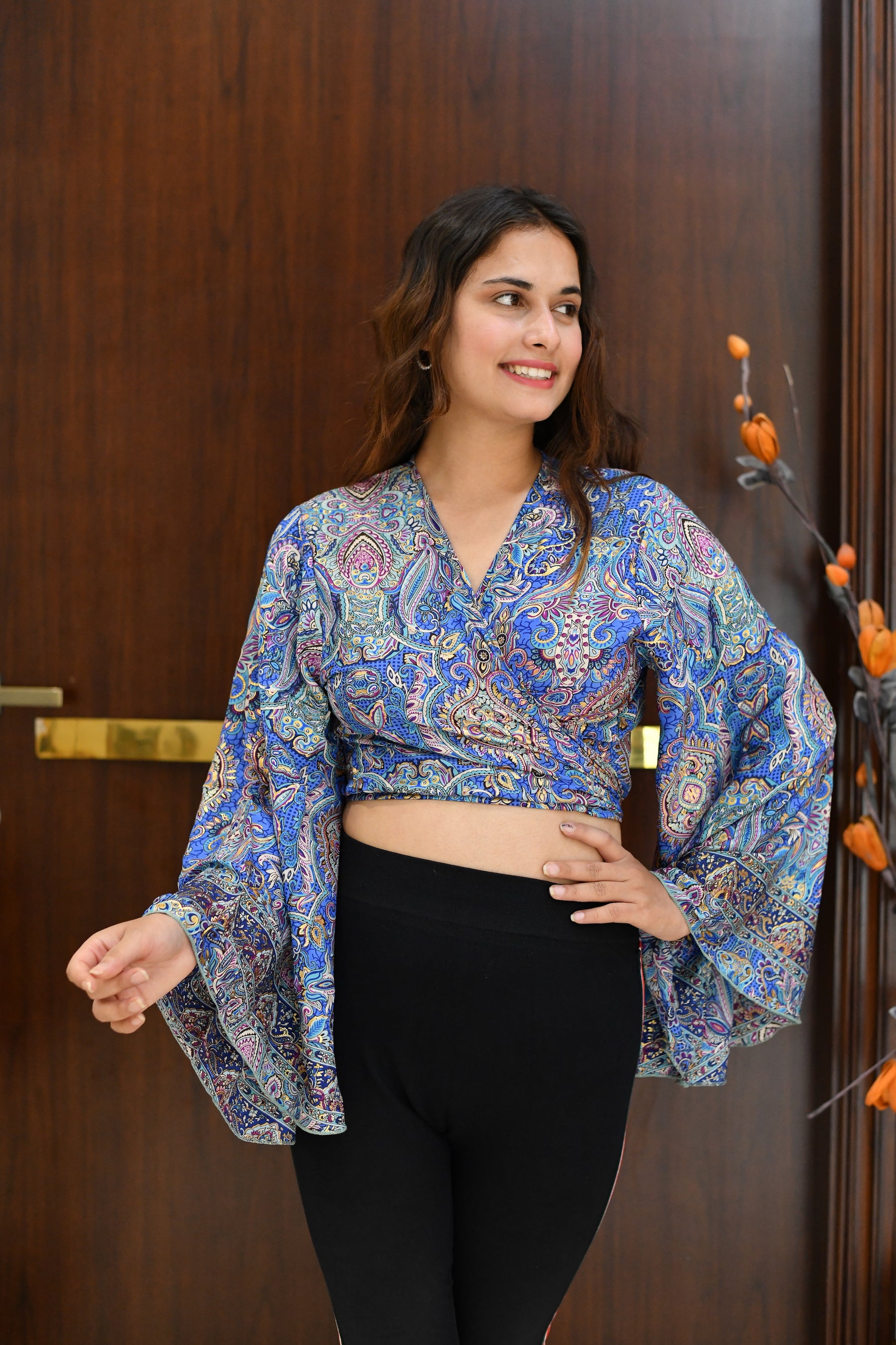 Boho Printed Wrap Top - Ocean Mist (TOP ONLY)