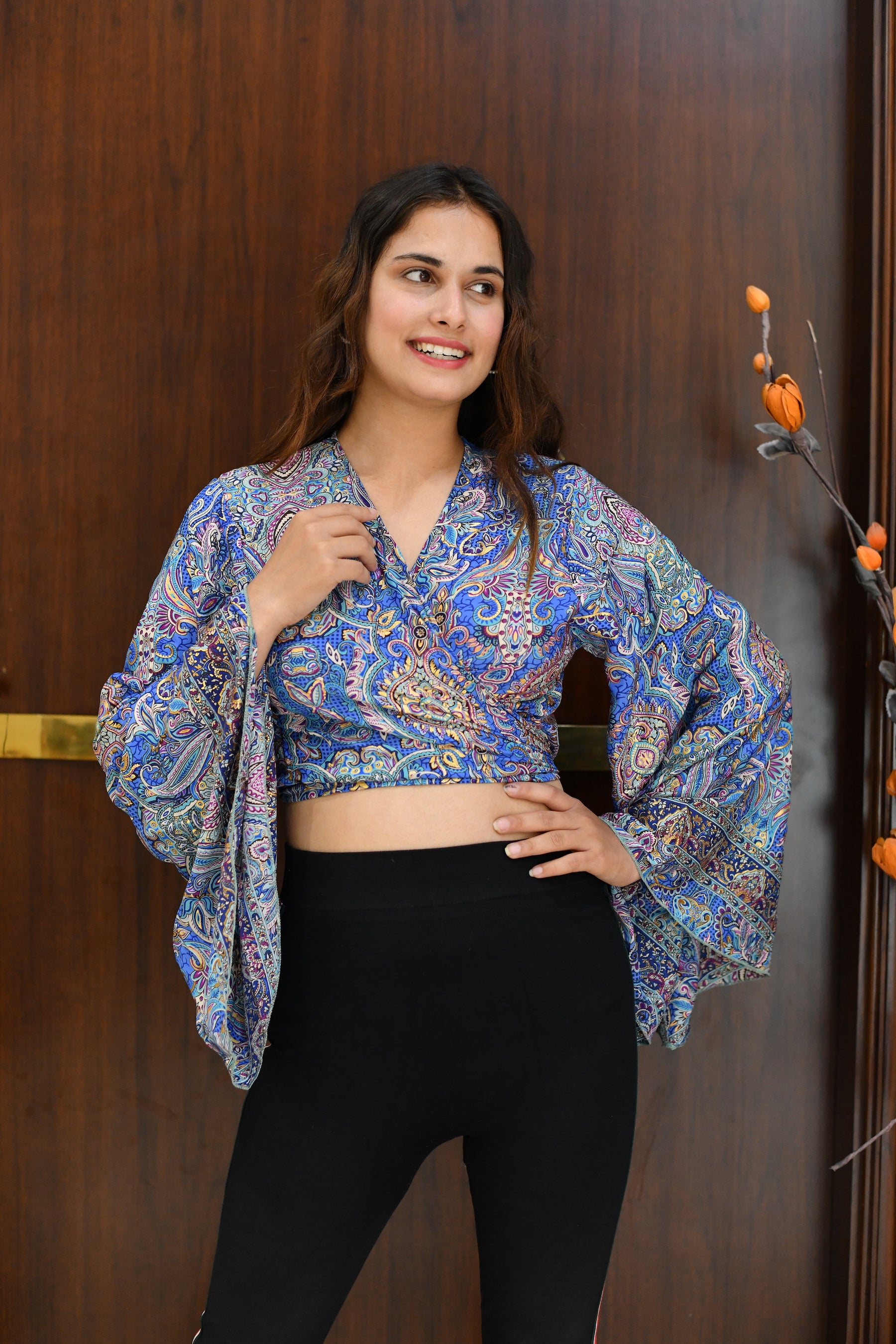 Boho Printed Wrap Top - Ocean Mist (TOP ONLY)