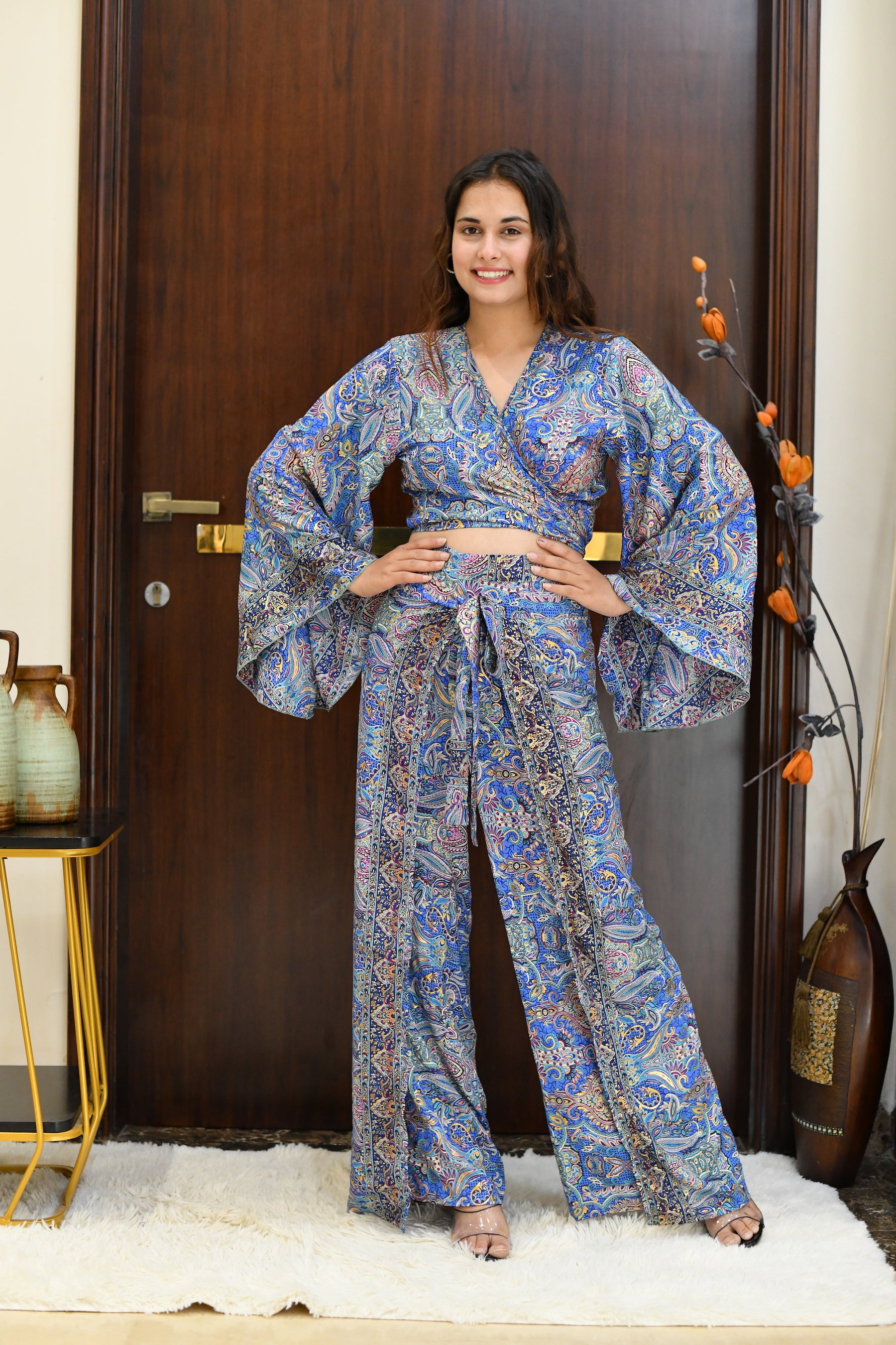 Boho Printed Wrap Top - Ocean Mist (TOP ONLY)