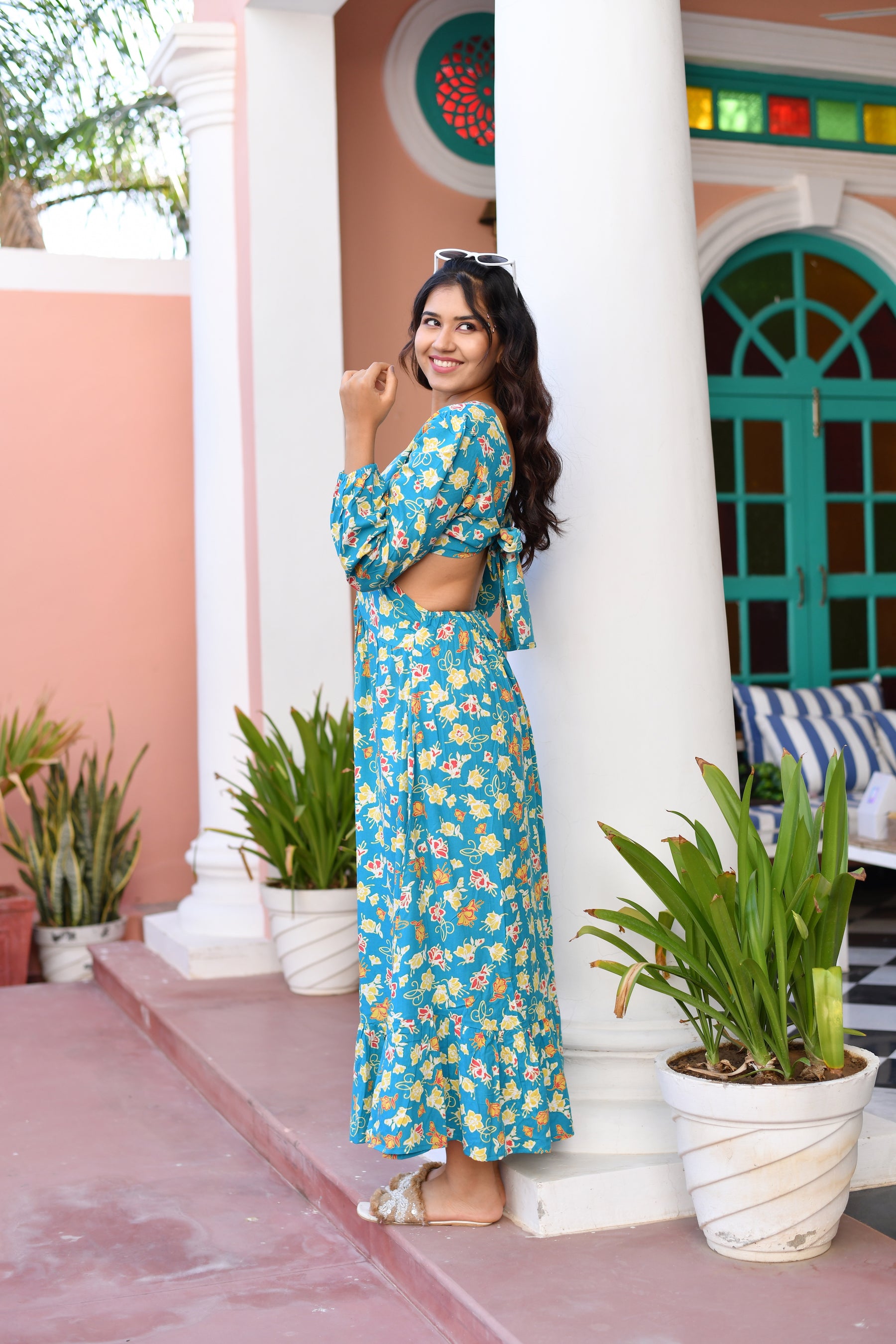 Seaside Chic Tie Back Cotton Long Dress
