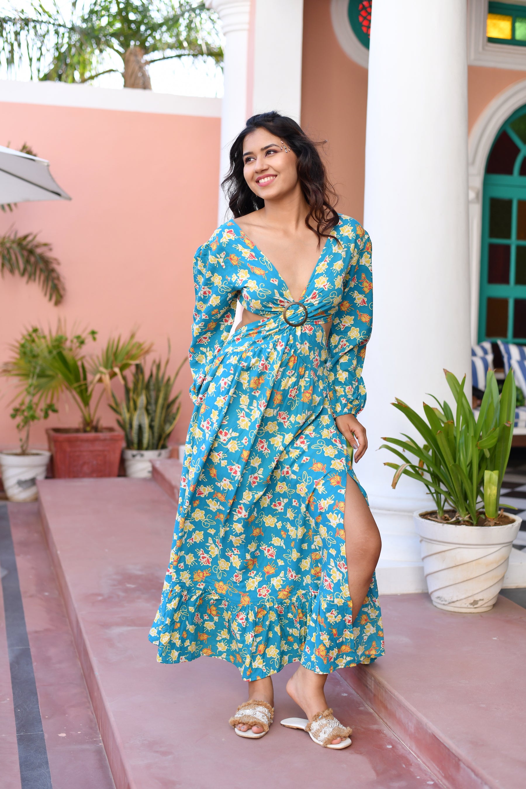 Seaside Chic Tie Back Cotton Long Dress