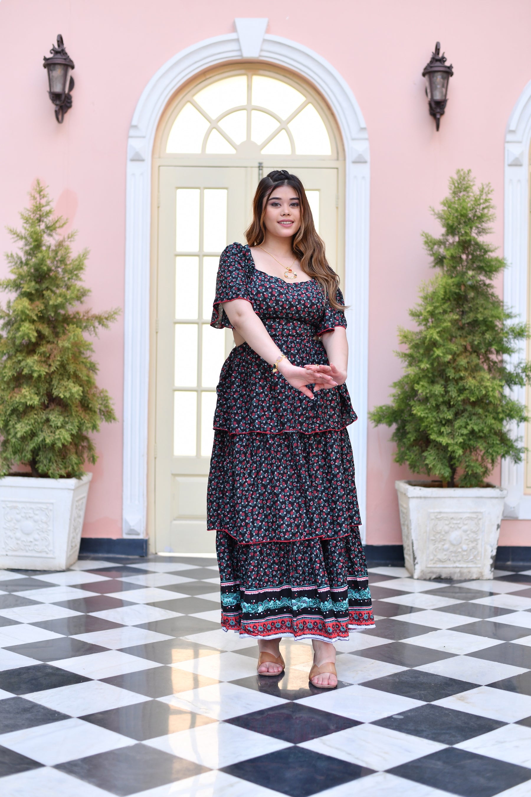 Midnight Garden Side Cut Out Cotton Dress