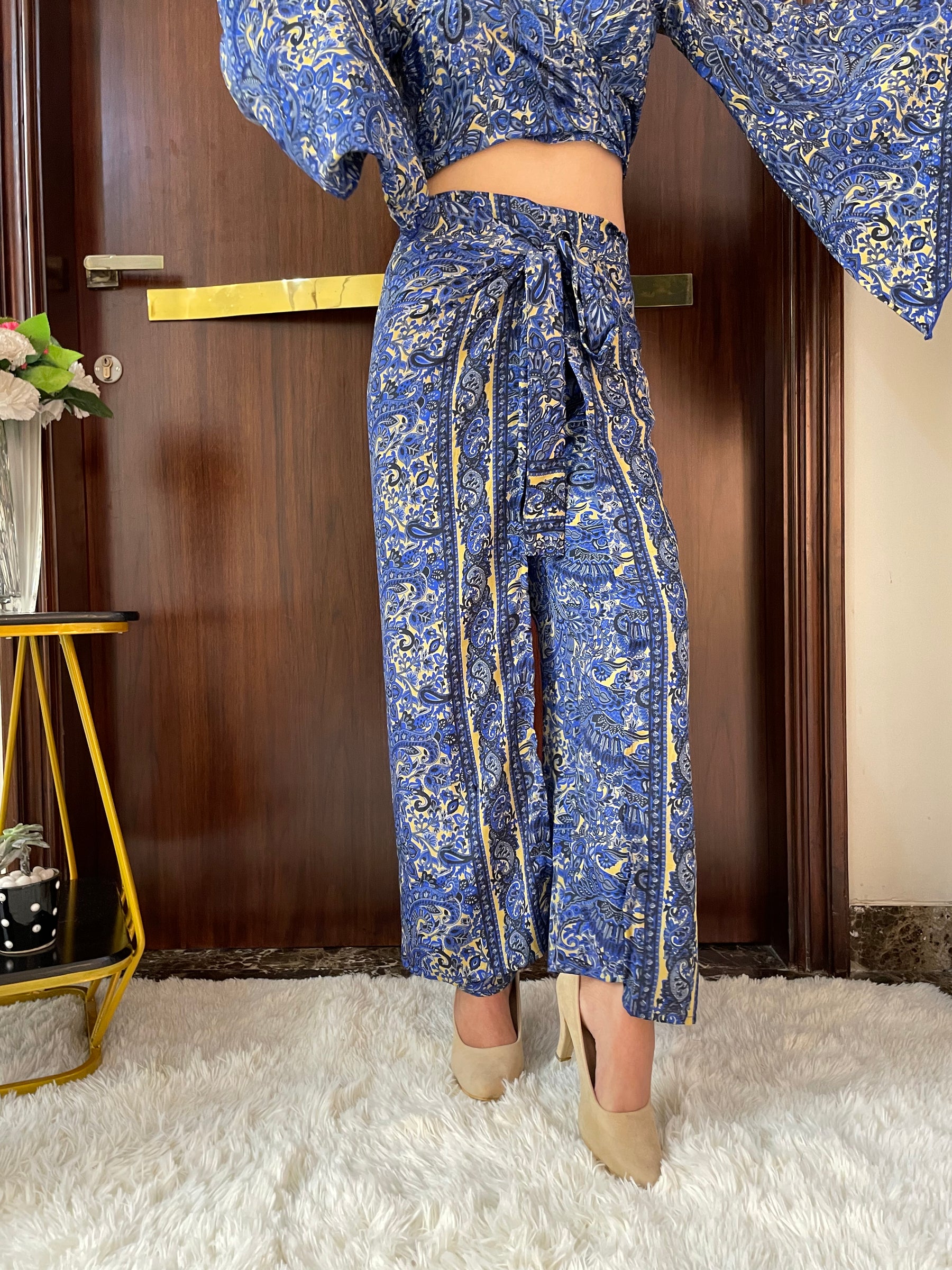 Boho Printed Wrap  Trouser - Blue