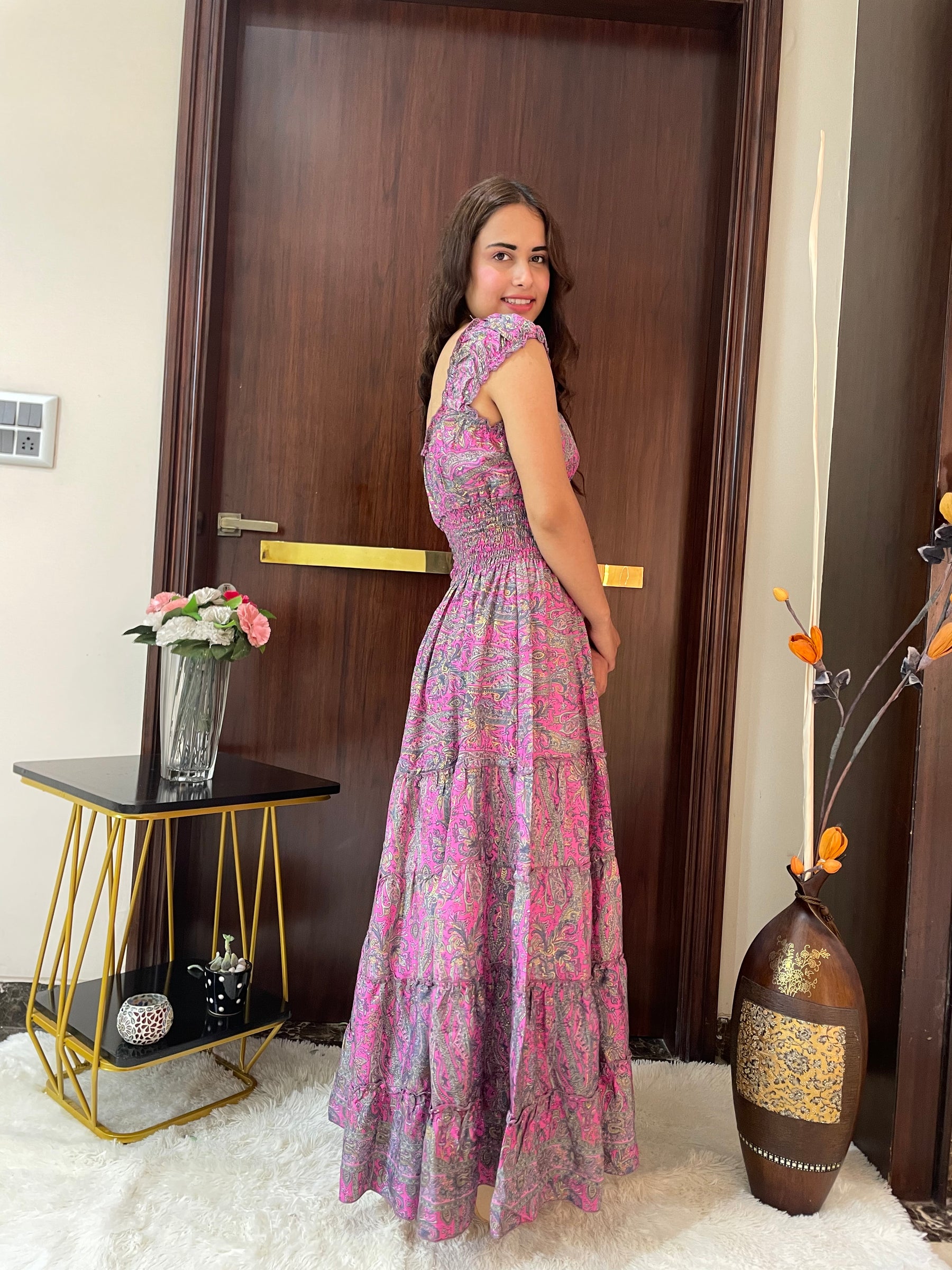 Classic Charm Boho Printed Maxi Dress - Rosewood Azure