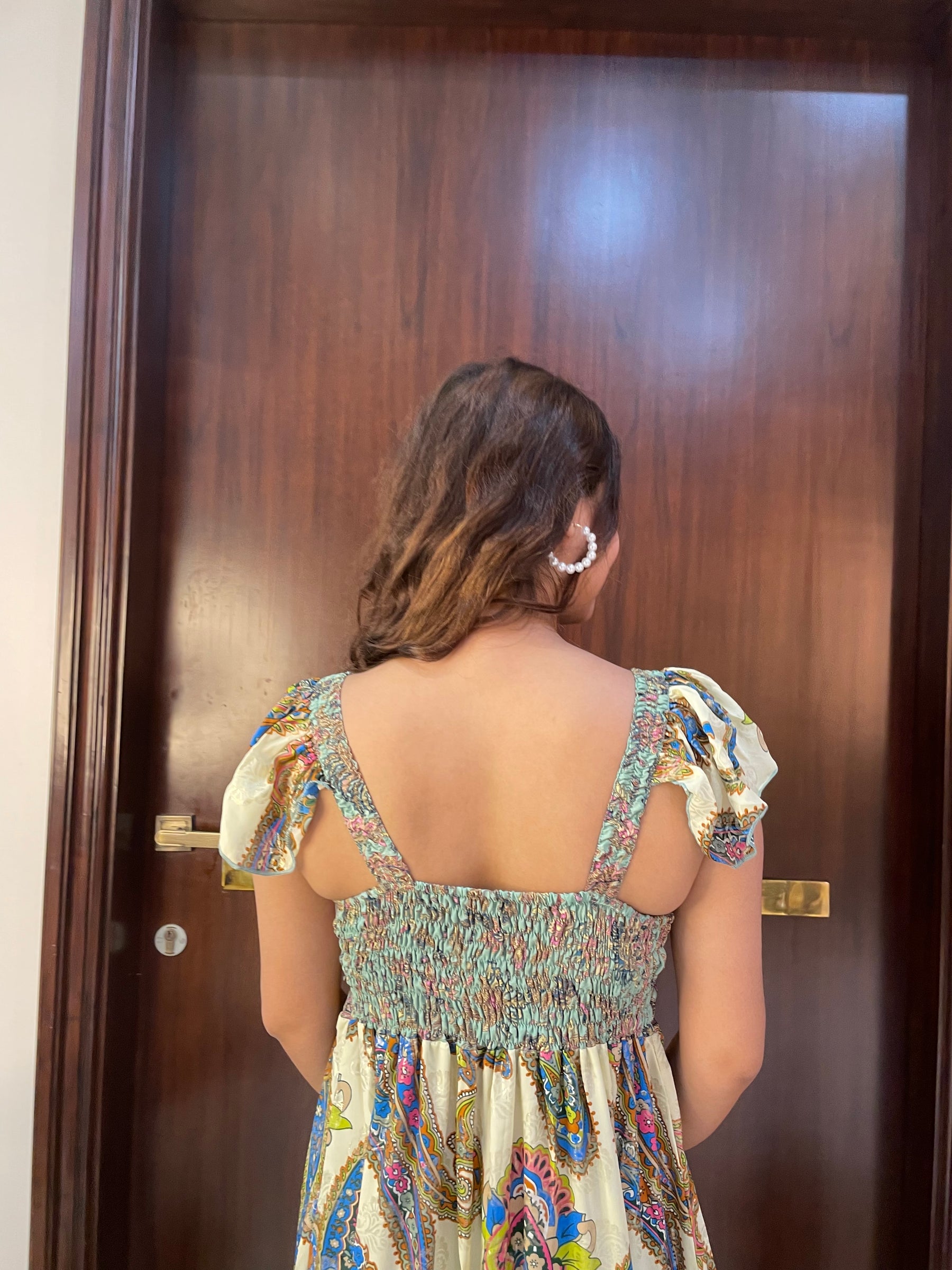 Foil Print Two Color Boho Maxi Dress